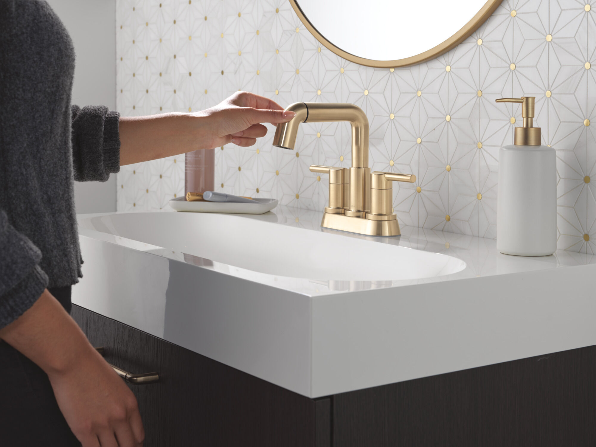 Two Handle Centerset Pull-Down Bathroom Faucet in Champagne Bronze