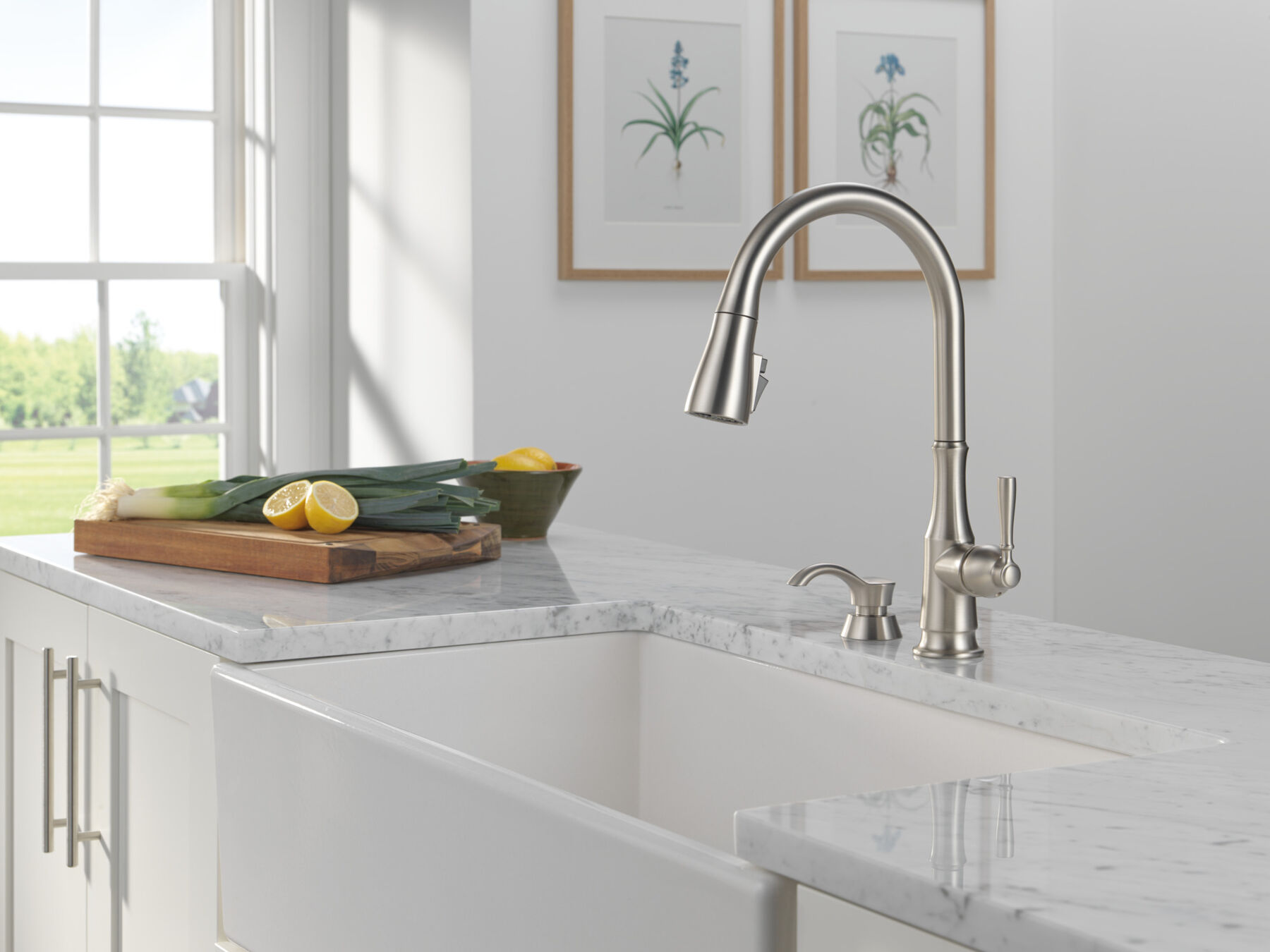 Single Handle Pull-Down Kitchen Faucet with Soap Dispenser and ShieldSpray Technology