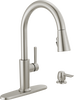 Single Handle Pull-Down Kitchen Faucet with Soap Dispenser and ShieldSpray Technology
