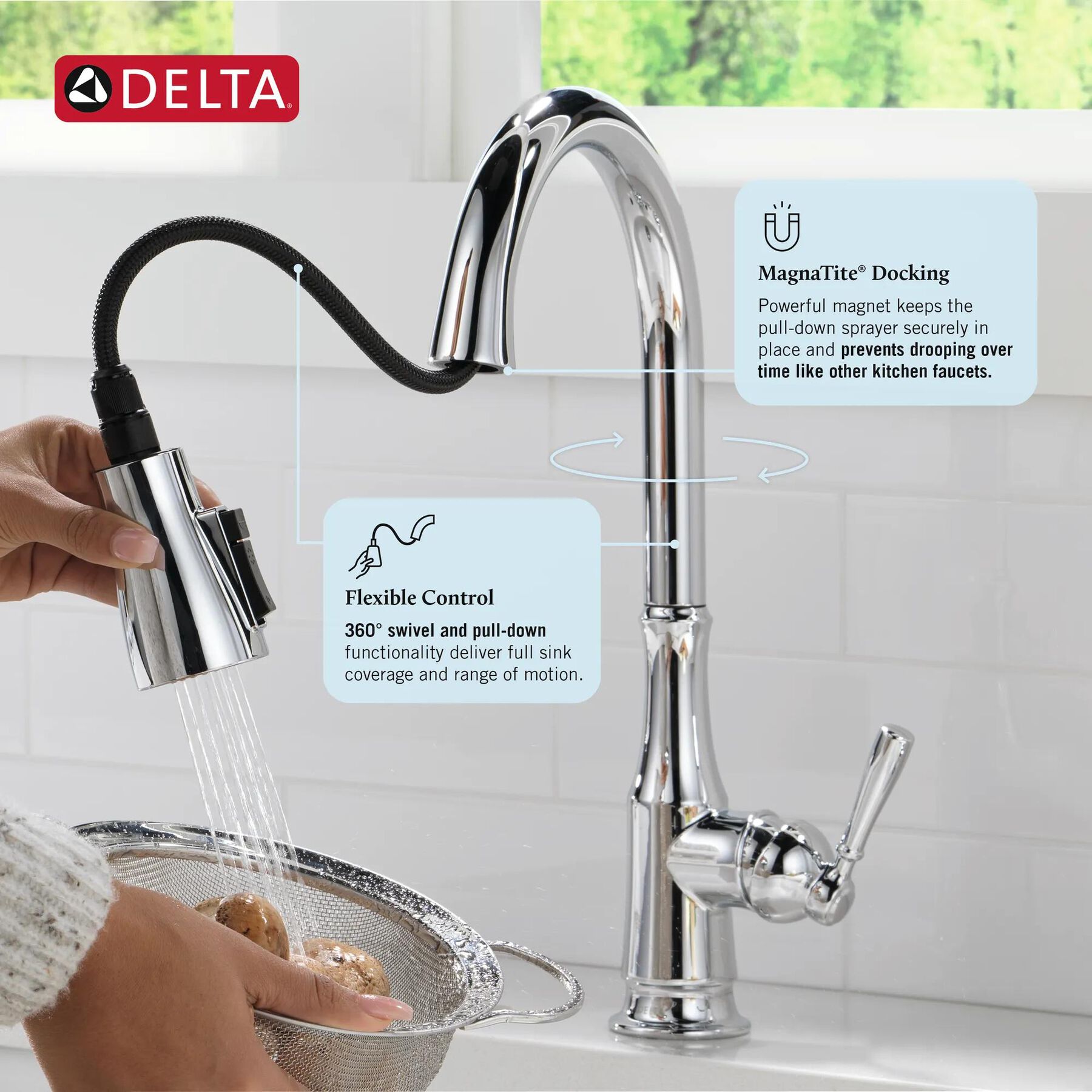 Single Handle Pull-Down Kitchen Faucet with Soap Dispenser and ShieldSpray&reg; Technology