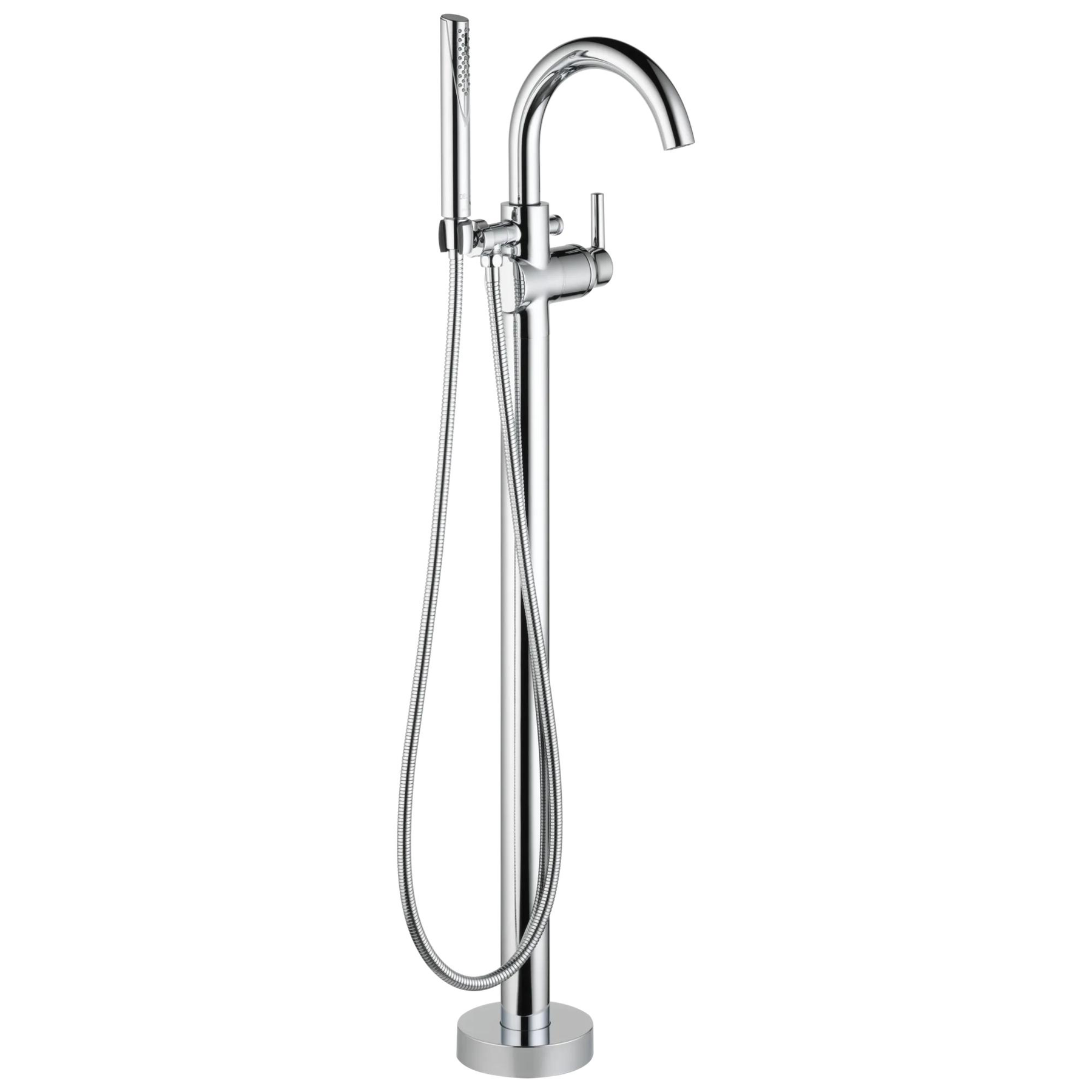 Contemporary Single Handle Floor Mount Tub Filler with Hand Shower