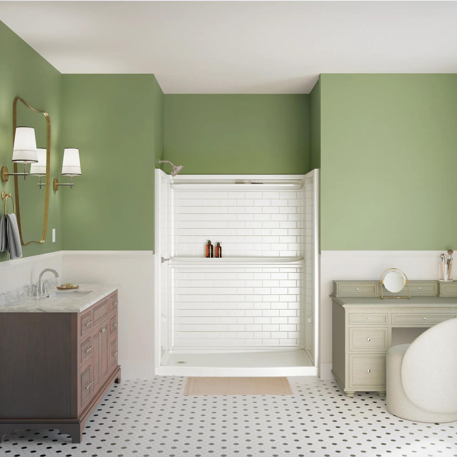 60x32 Alcove Shower Base with Tile Wall Bundle - Left Drain Curve