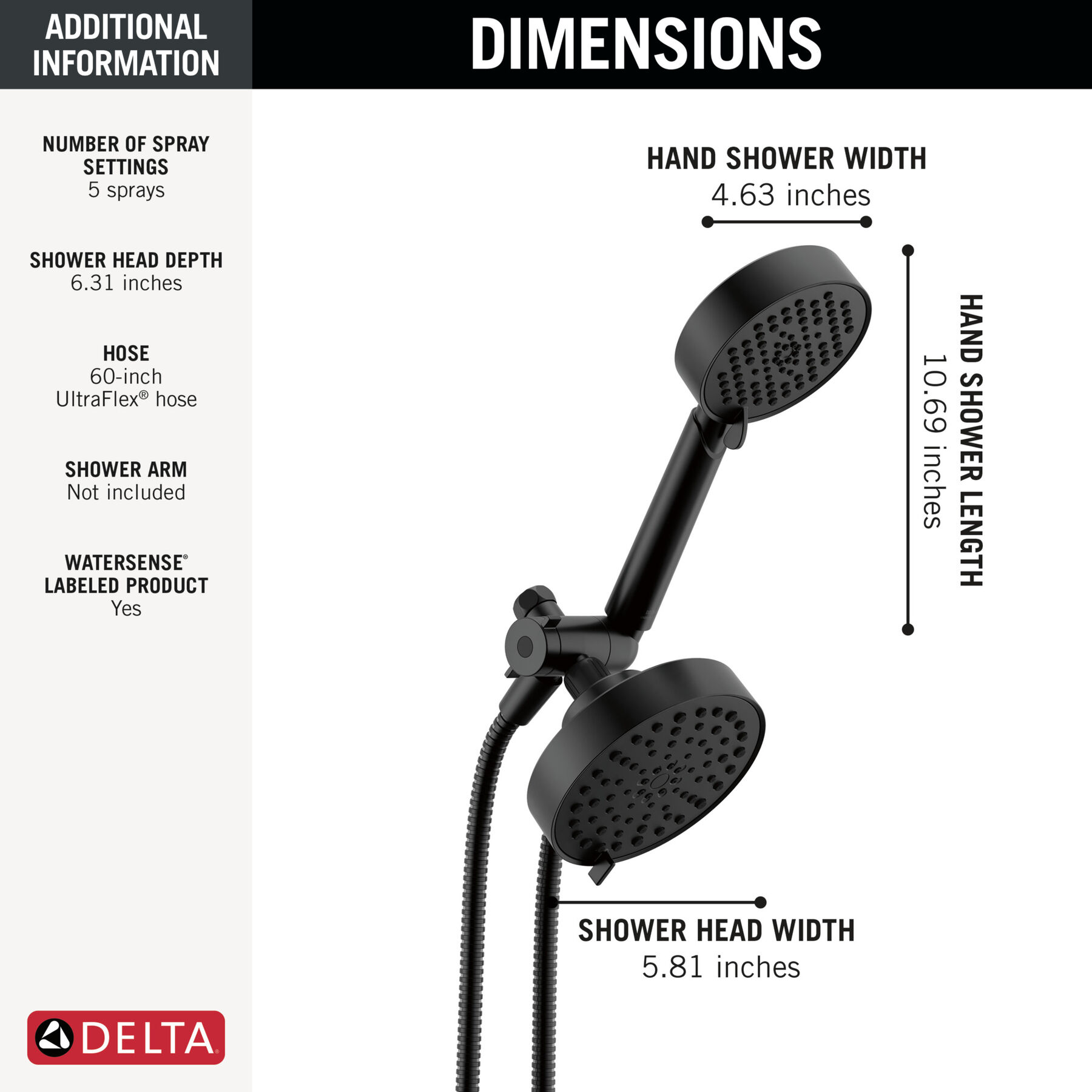 5-Setting Two-in-One Combination Shower with Additional Mount