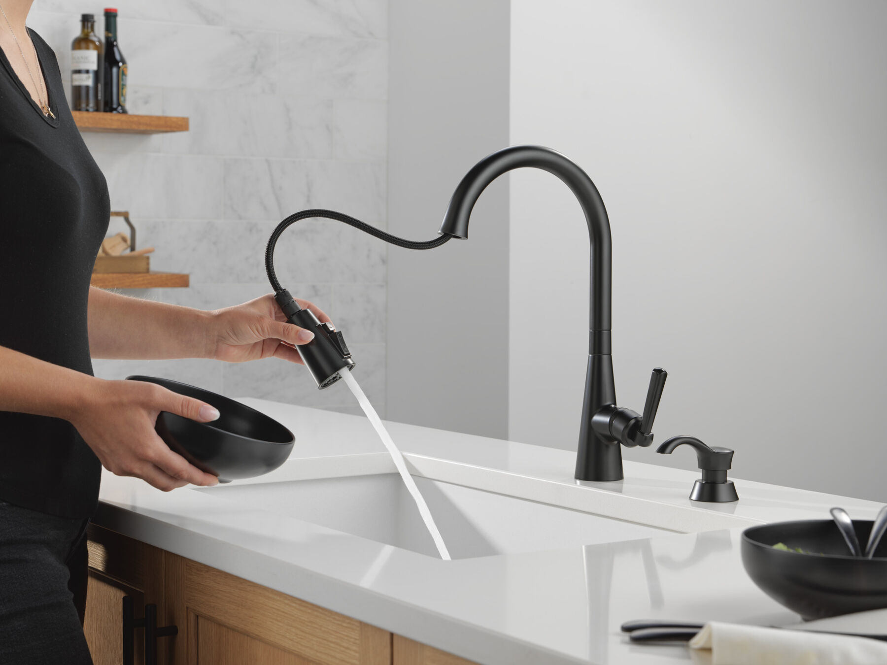 Single Handle Pull-Down Kitchen Faucet with Soap Dispenser and ShieldSpray&reg; Technology