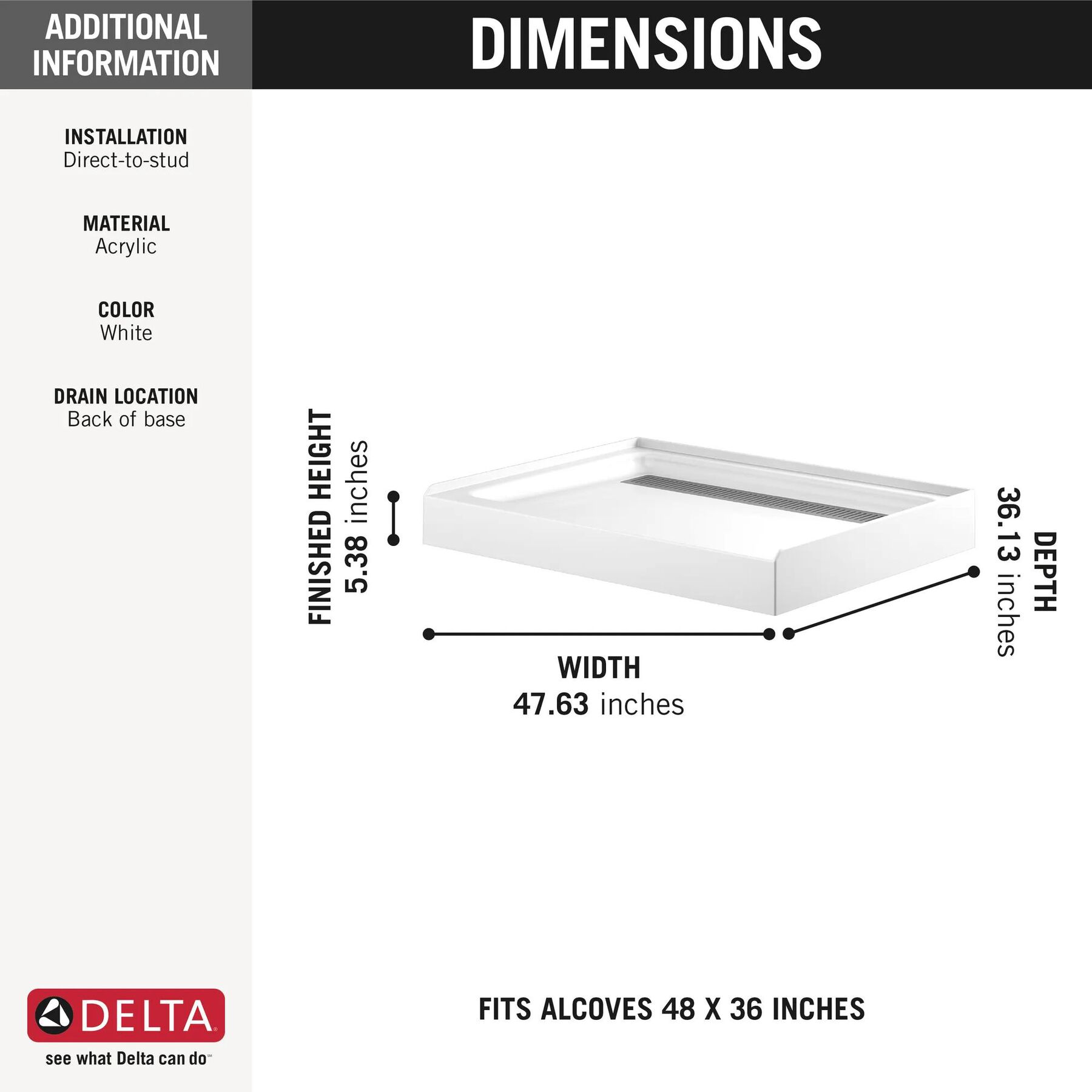 48" x 36" Shower Base