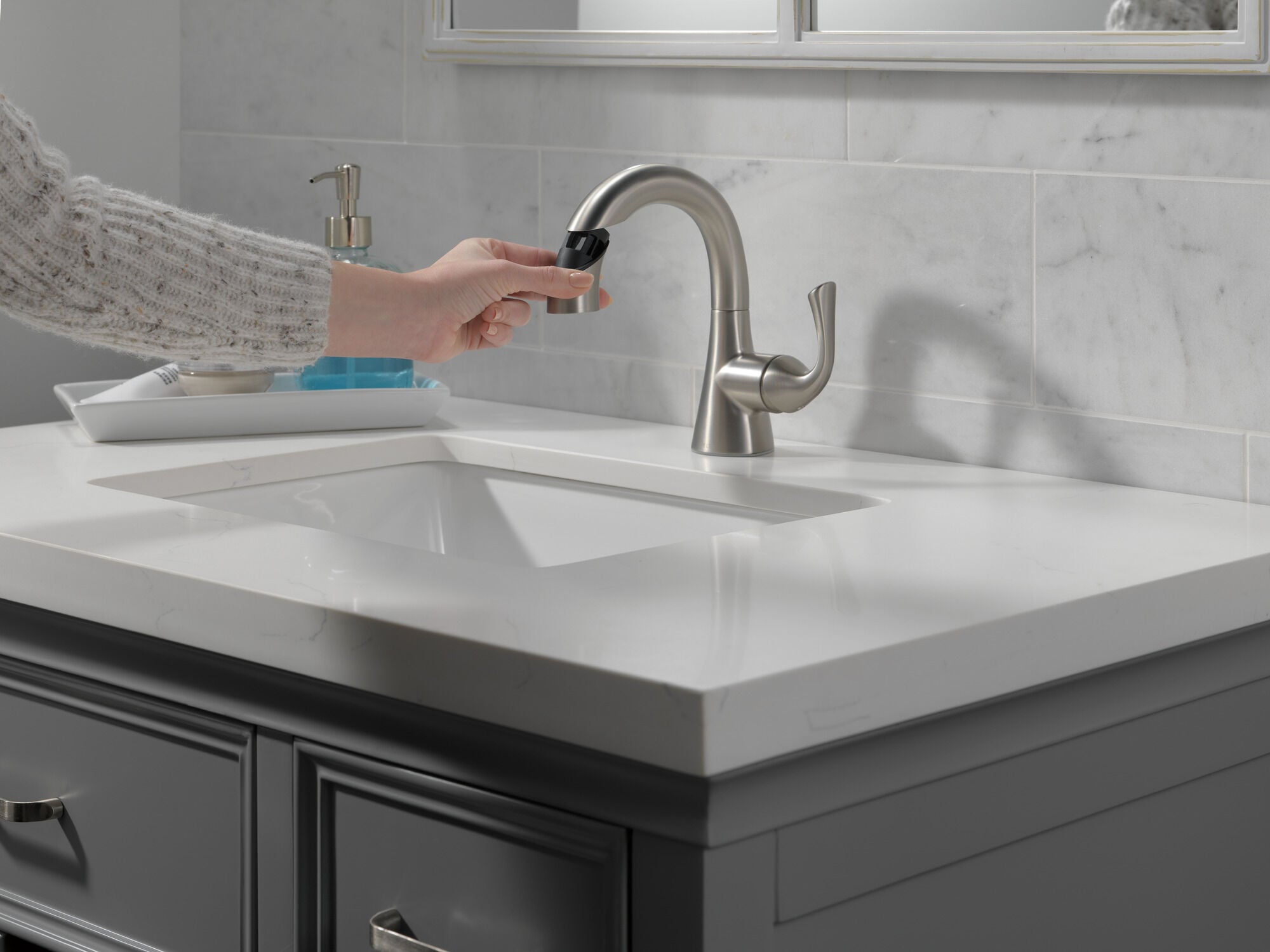 Single Handle Pull-Down Bathroom Faucet in Spotshield Brushed