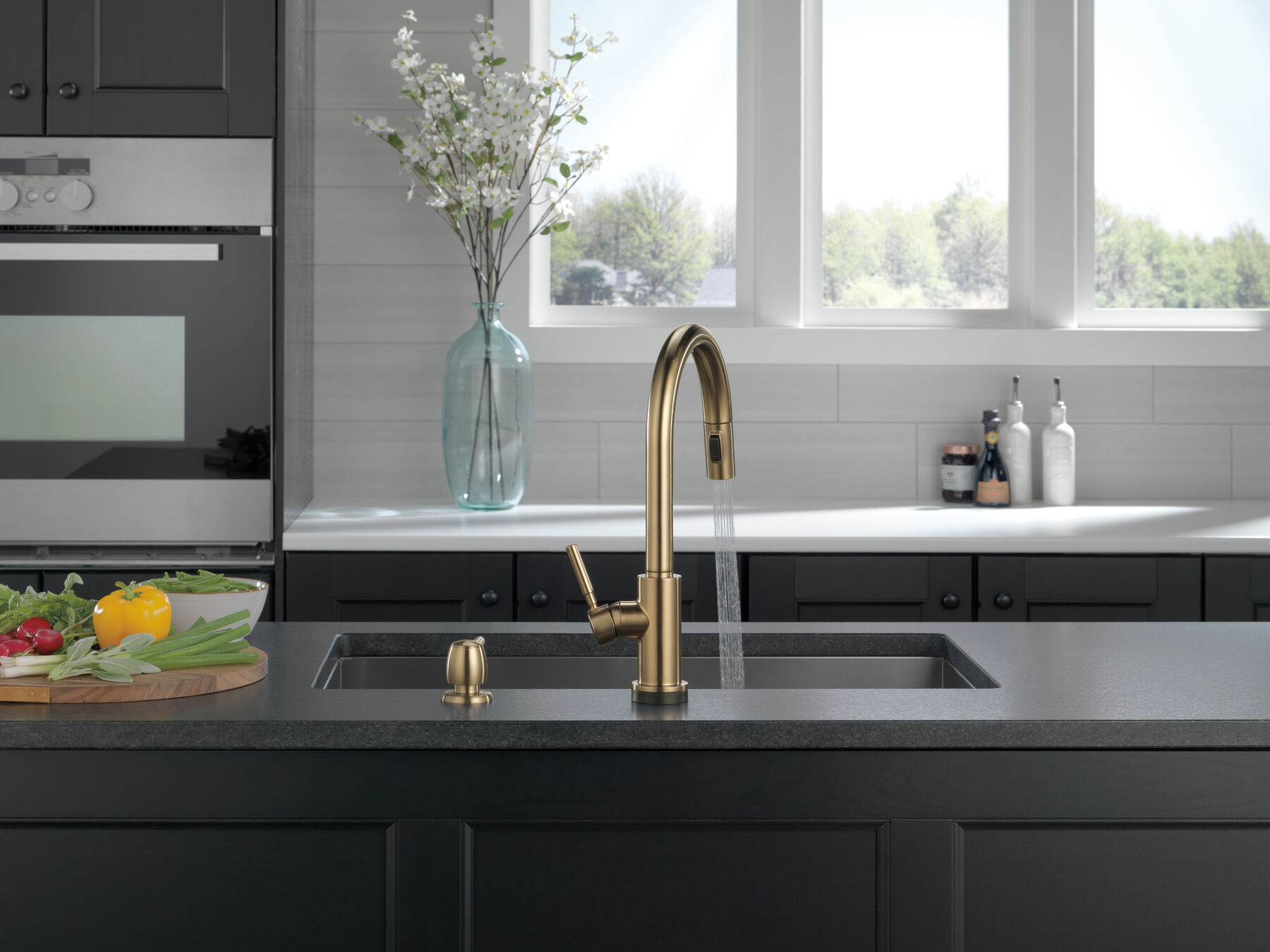 Single Handle Pull-Down Kitchen Faucet with Touch<sub>2</sub>O&reg; Technologyand Soap Dispenser