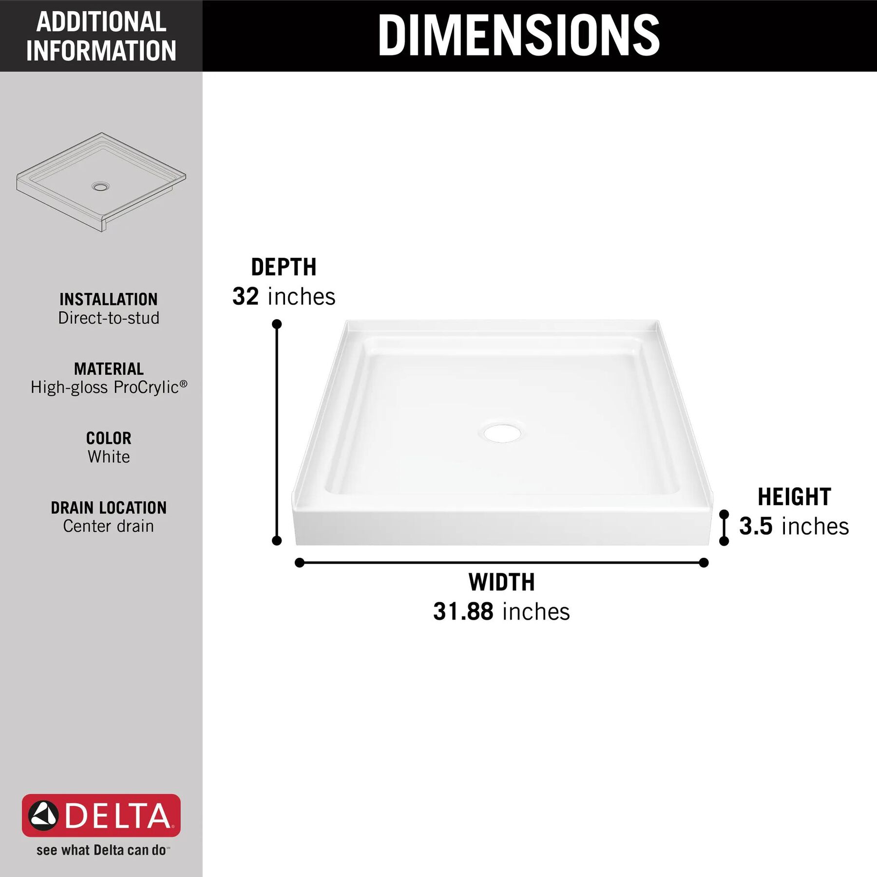 Classic 400 32" x 32" Shower Base Center Drain