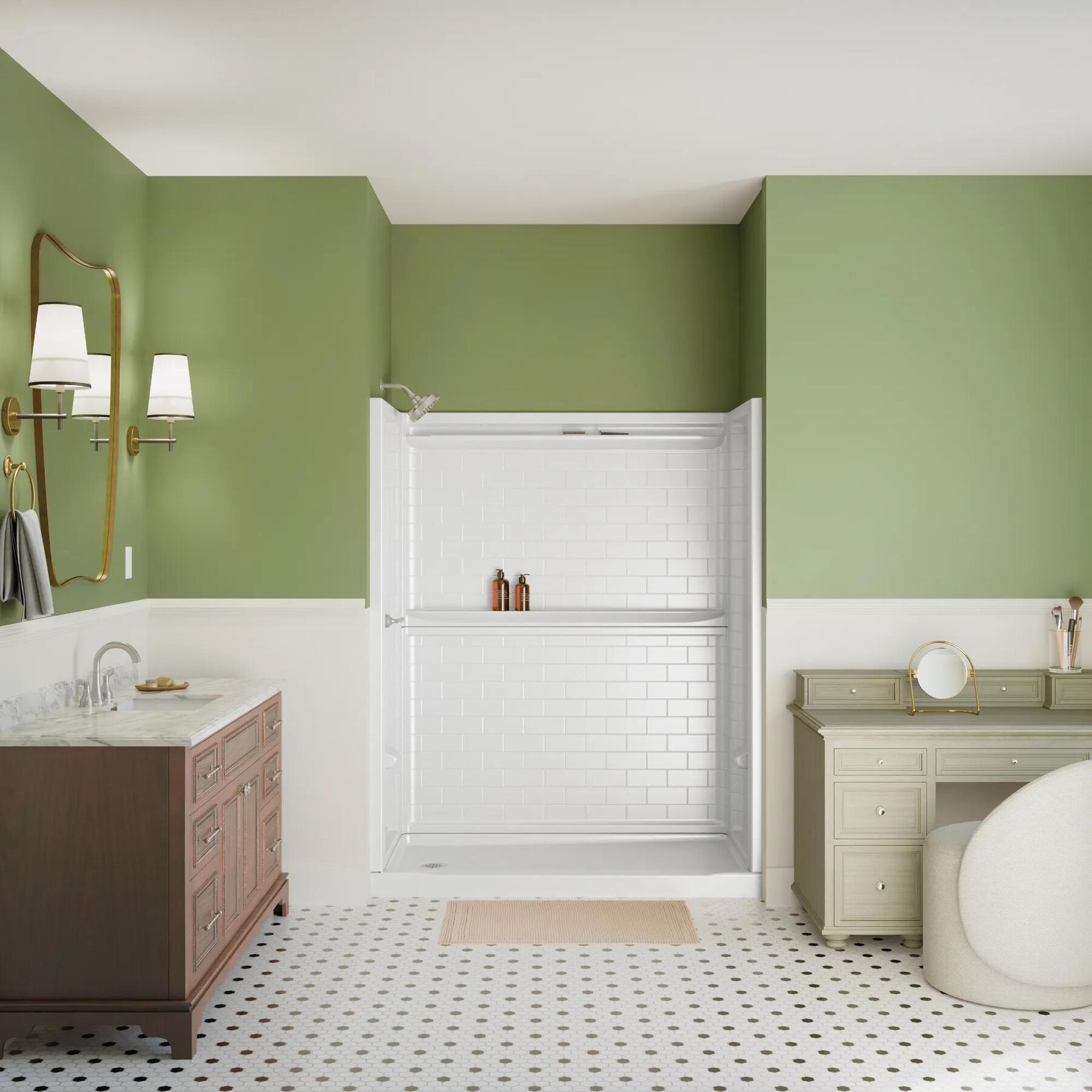 60x32 Alcove Shower Base with Tile Wall Bundle - Left Drain