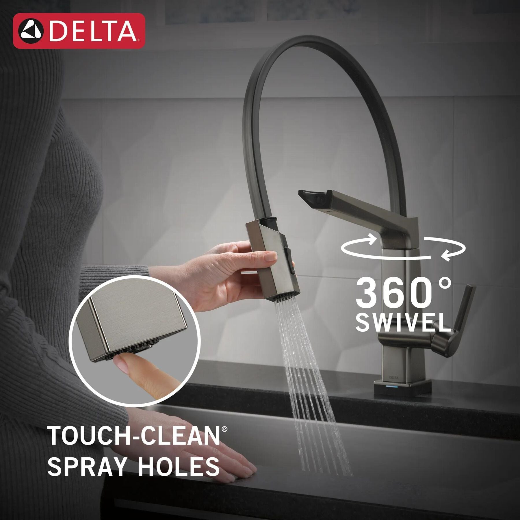 Single Handle Exposed Hose Kitchen Faucet with Touch<sub>2</sub>O Technology