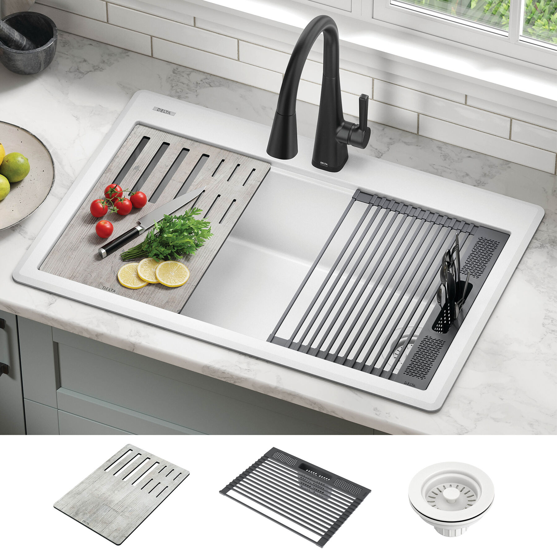 33&rdquo;&nbsp;Granite Composite&nbsp;Workstation Kitchen Sink&nbsp;Drop-In&nbsp;Top Mount Single Bowl with&nbsp;WorkFlow&trade; Ledge and Accessories