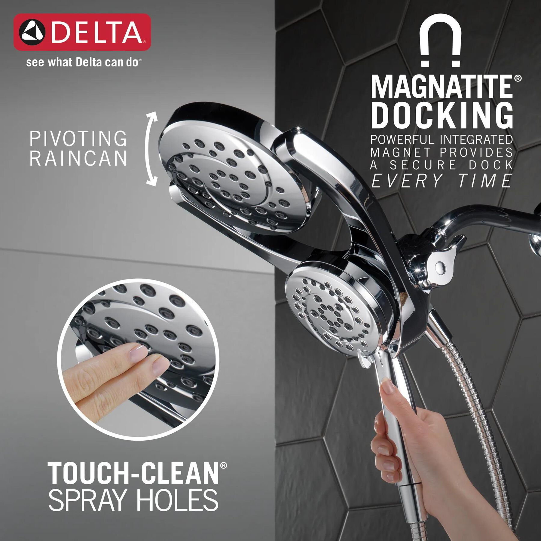 HydroRain&reg; 4-Setting Two-in-One Shower Head (Recertified)