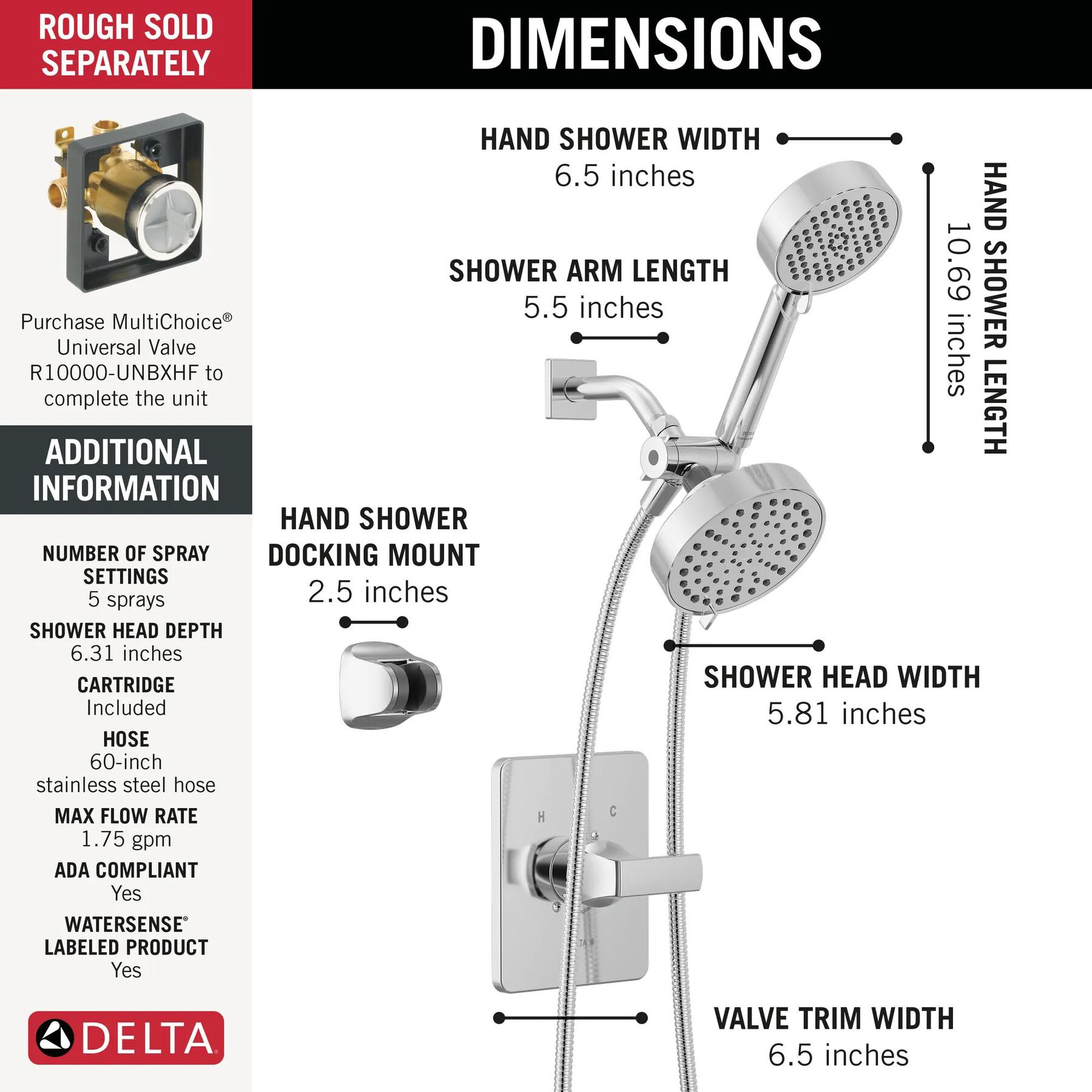Monitor 14 Series Shower Trim with 5-Setting Combination Showerhead Bundle