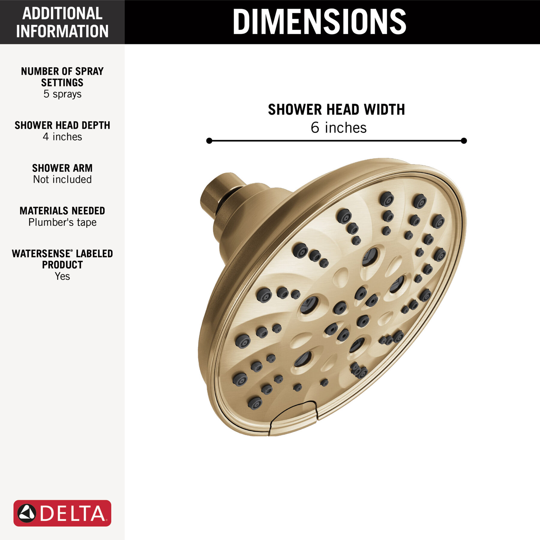 H<sub>2</sub>Okinetic&reg; 5-Setting Traditional Raincan Shower Head (Recertified)