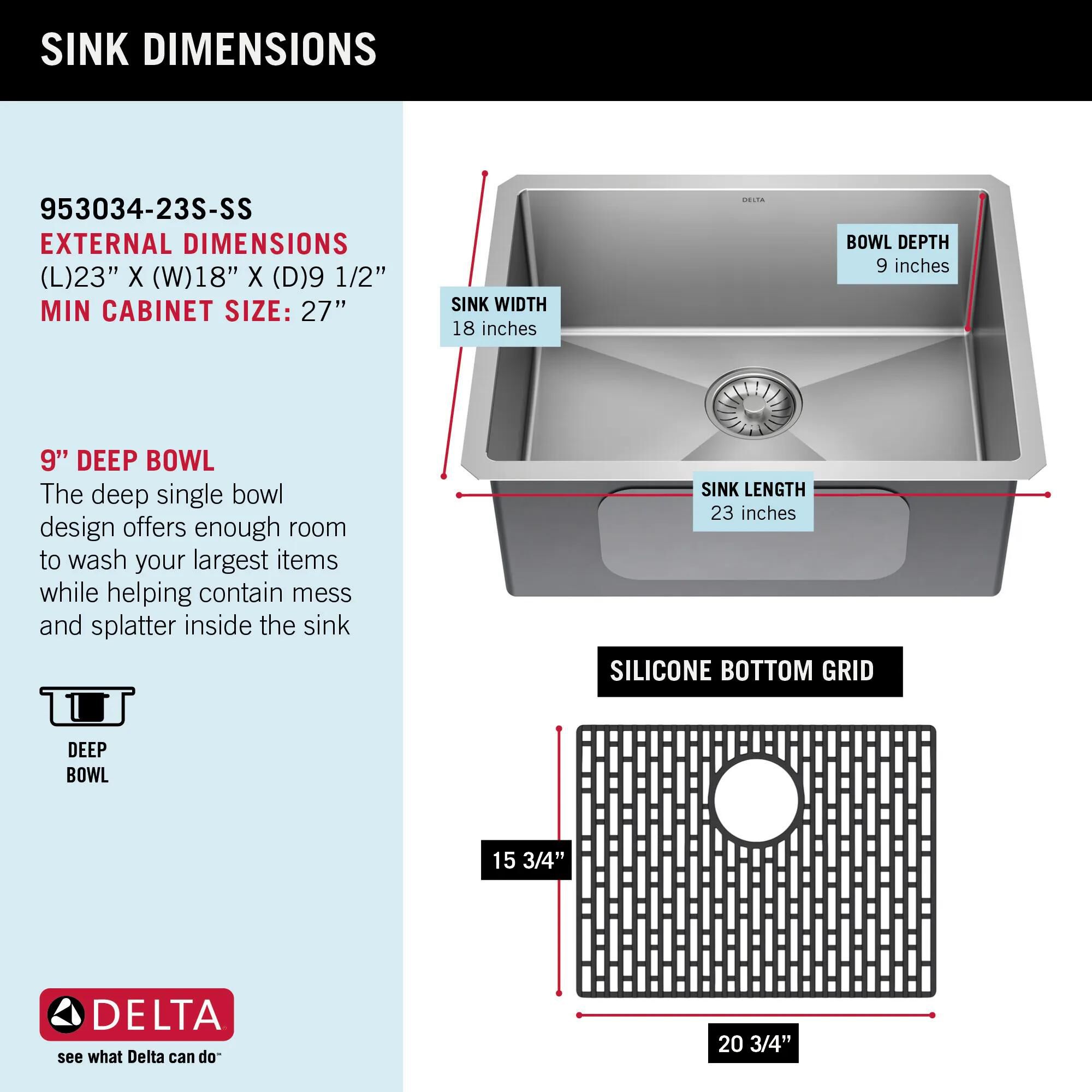 23” Undermount Stainless Steel Single Bowl Kitchen Sink with