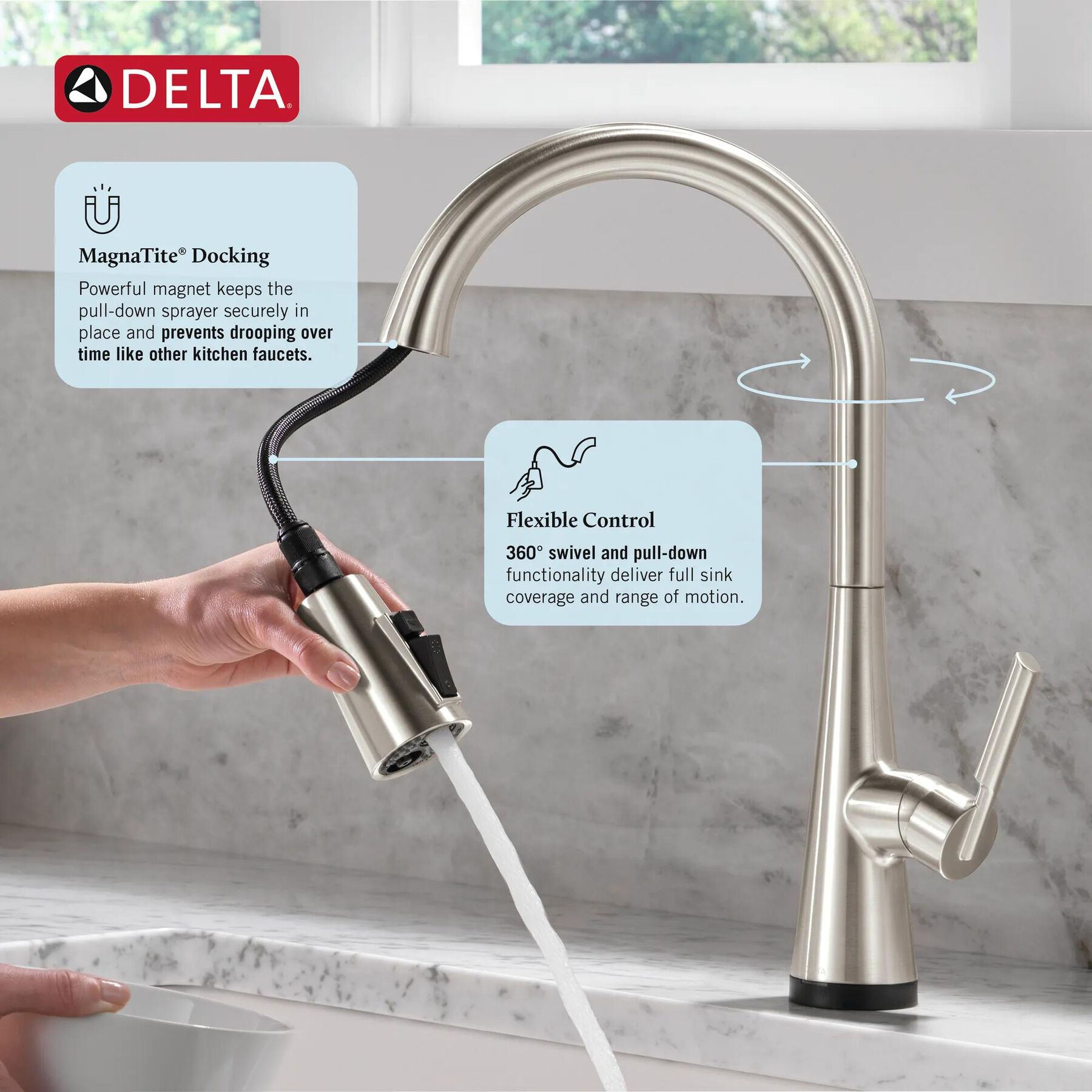 Single Handle Pull-Down Touch<sub>2</sub>O&reg; Technology Kitchen Faucet with Touchless Technology
