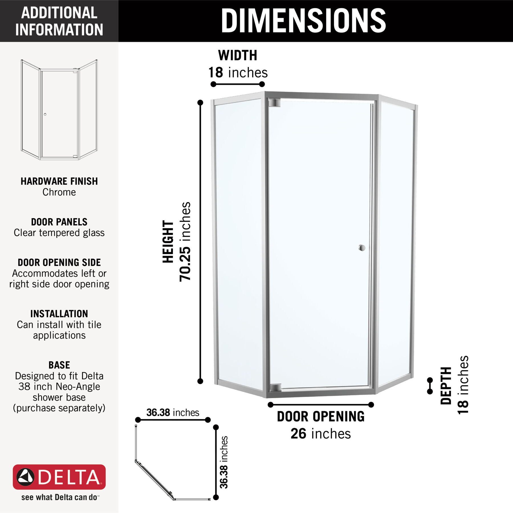 38" Neo Angle Enclosure - Clear