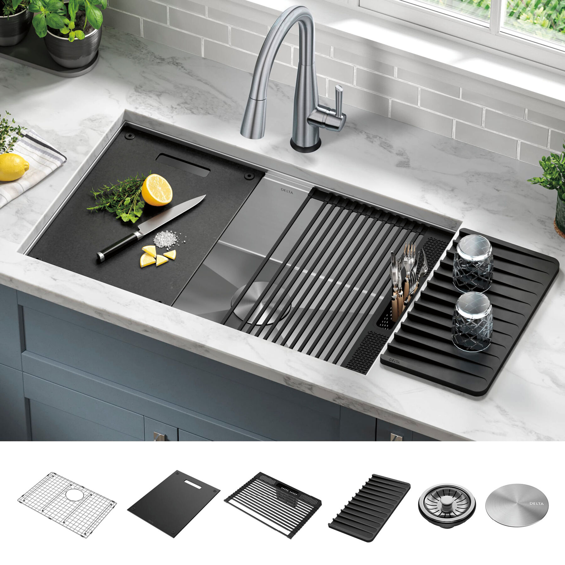 30&rdquo; Workstation Kitchen Sink Undermount&nbsp;16 Gauge&nbsp;Stainless Steel Single Bowl with&nbsp;WorkFlow&trade; Ledge and Accessories