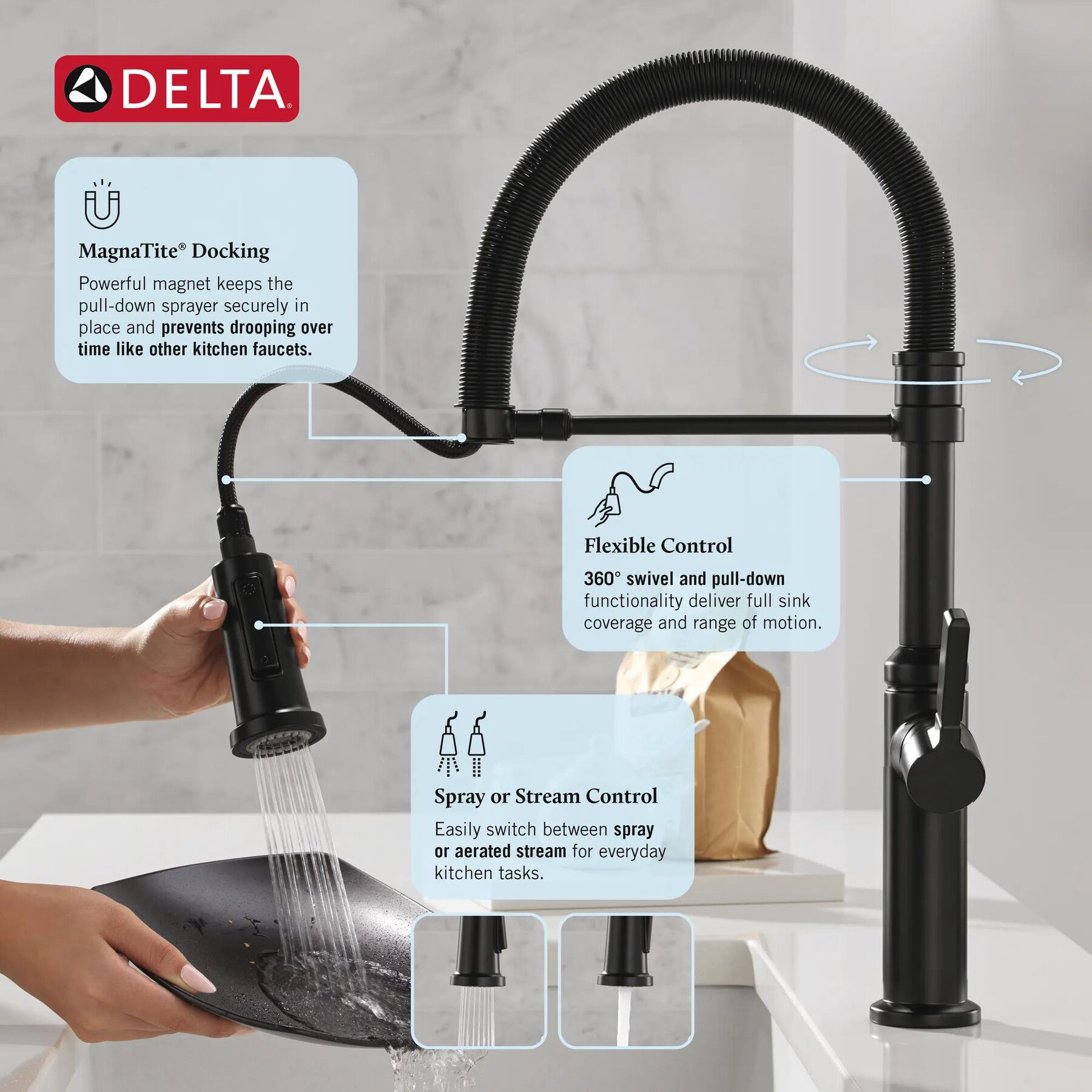 Single Handle Pull-Down Spring Kitchen Faucet