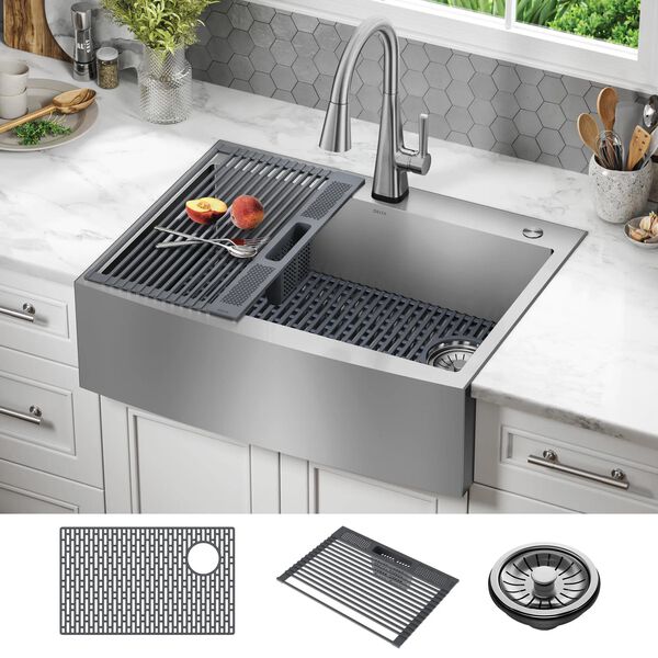 Luckyhorse 30" Black Stainless Steel Undermount Double Bowl Farmhouse Sink – 18 Gauge, Nano Coating, Accessories Included