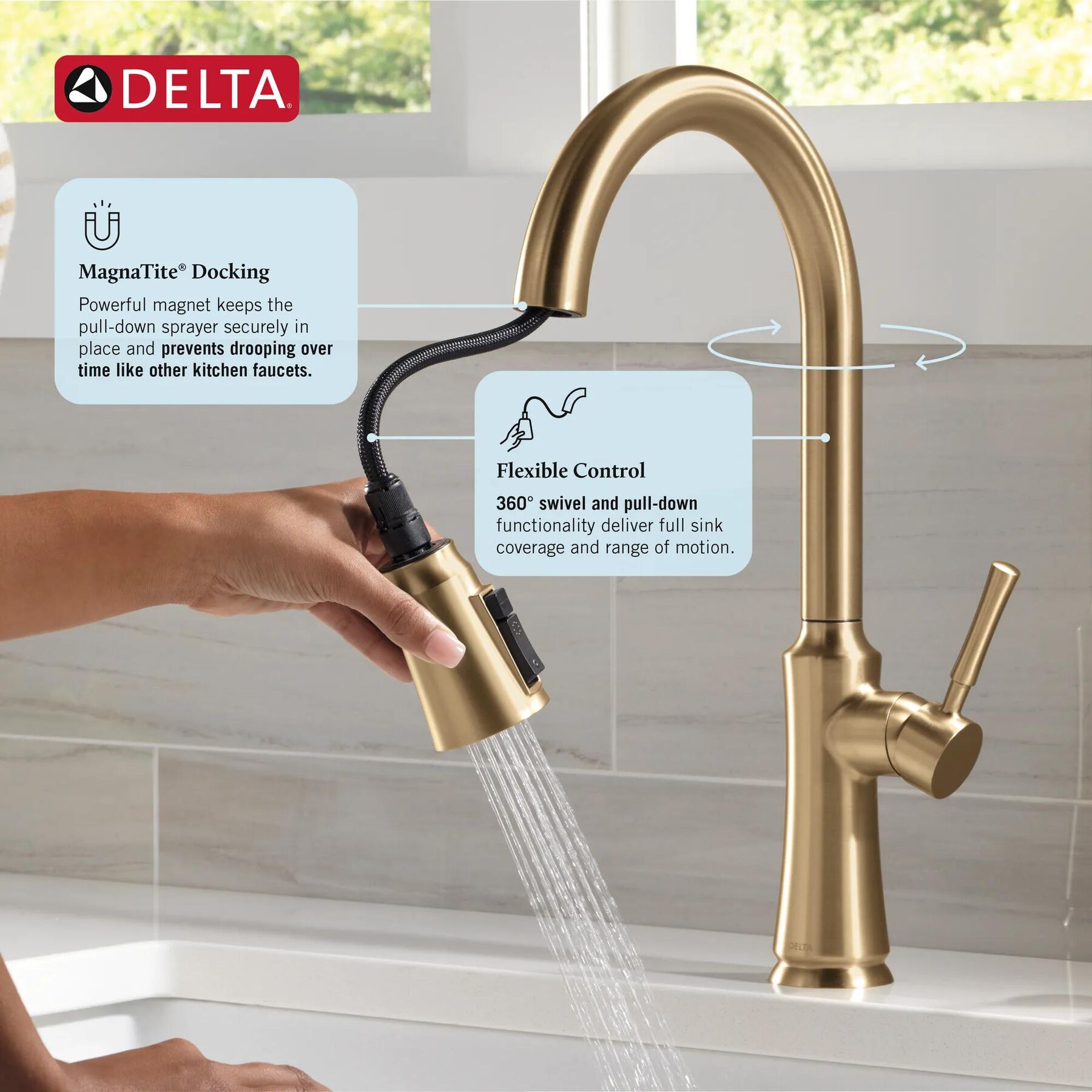 Single Handle Kitchen Pull-Down Faucet w/ Soap Dispenser