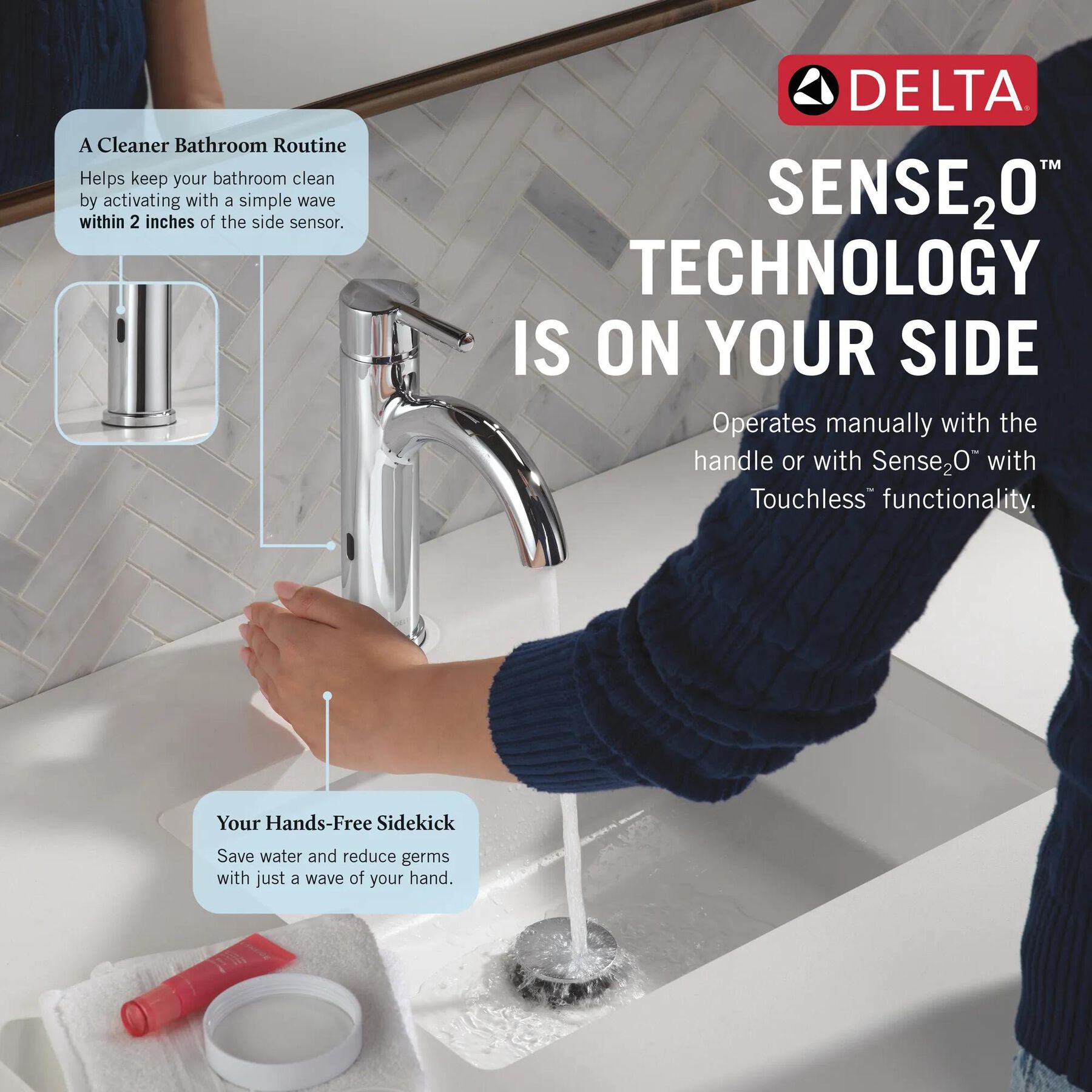 Sense2O&trade; Bathroom Faucet with Touchless Technology