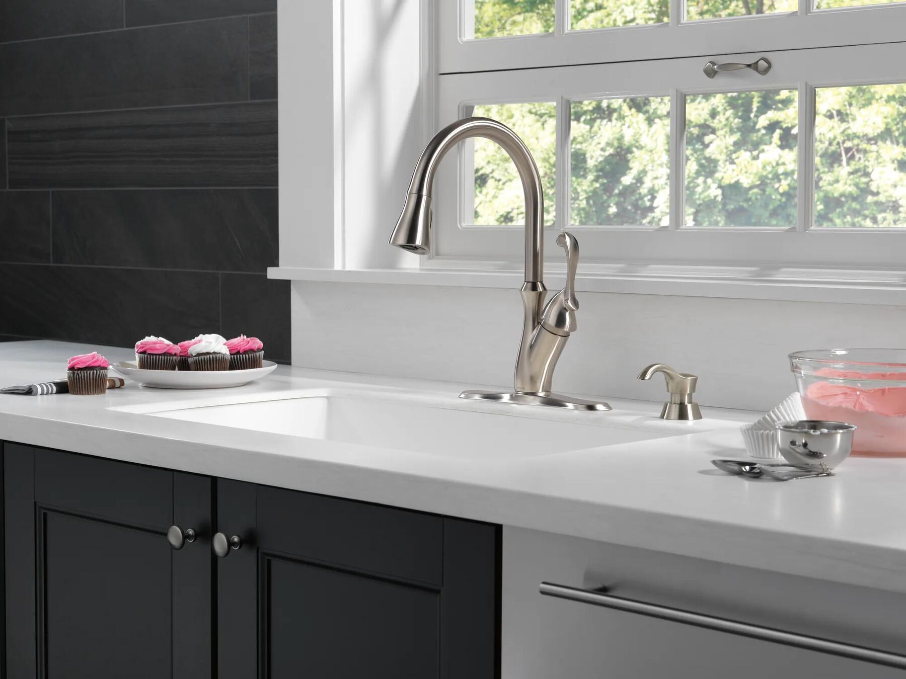 Single Handle Pull-Down Kitchen Faucet with Soap Dispenser