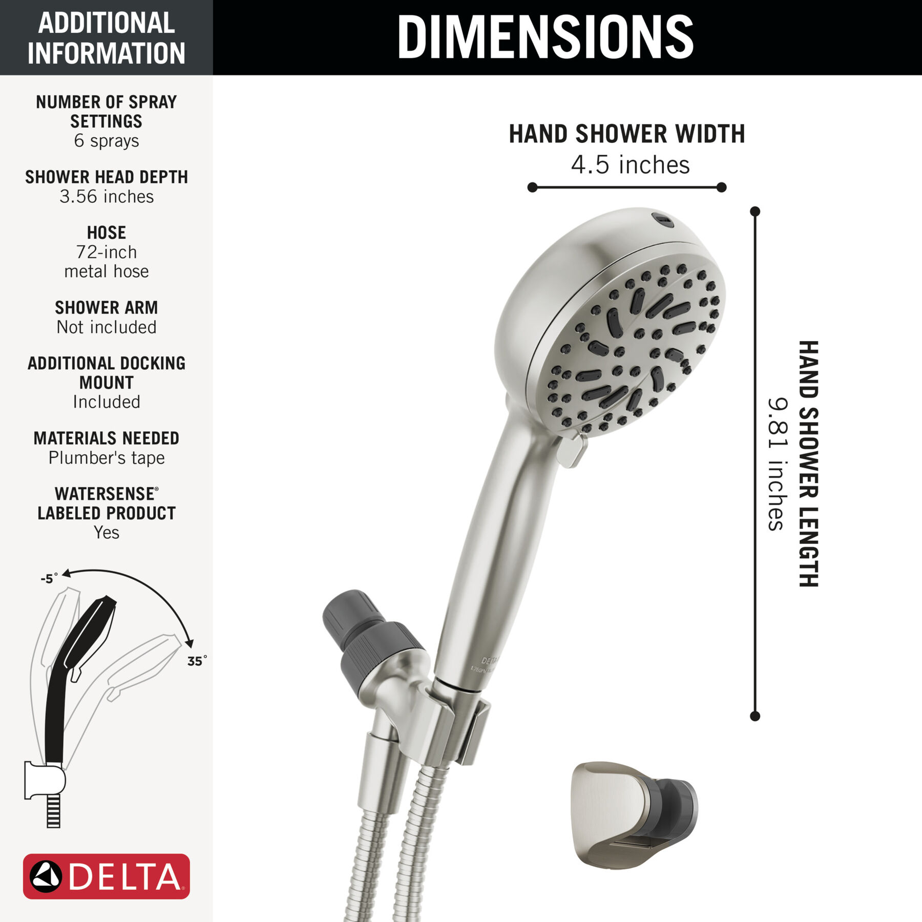6-Setting Hand Shower with Cleaning Spray