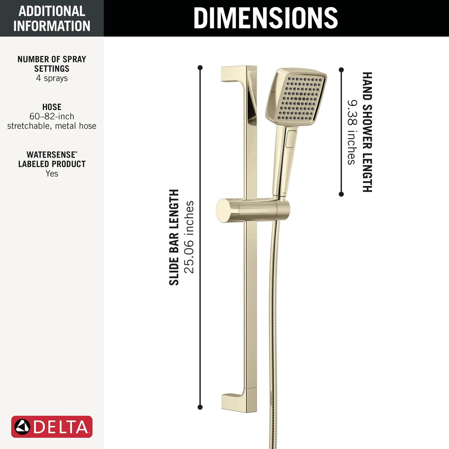4-Setting Hand Shower with Slide Bar featuring FeatherRain&trade; Spray