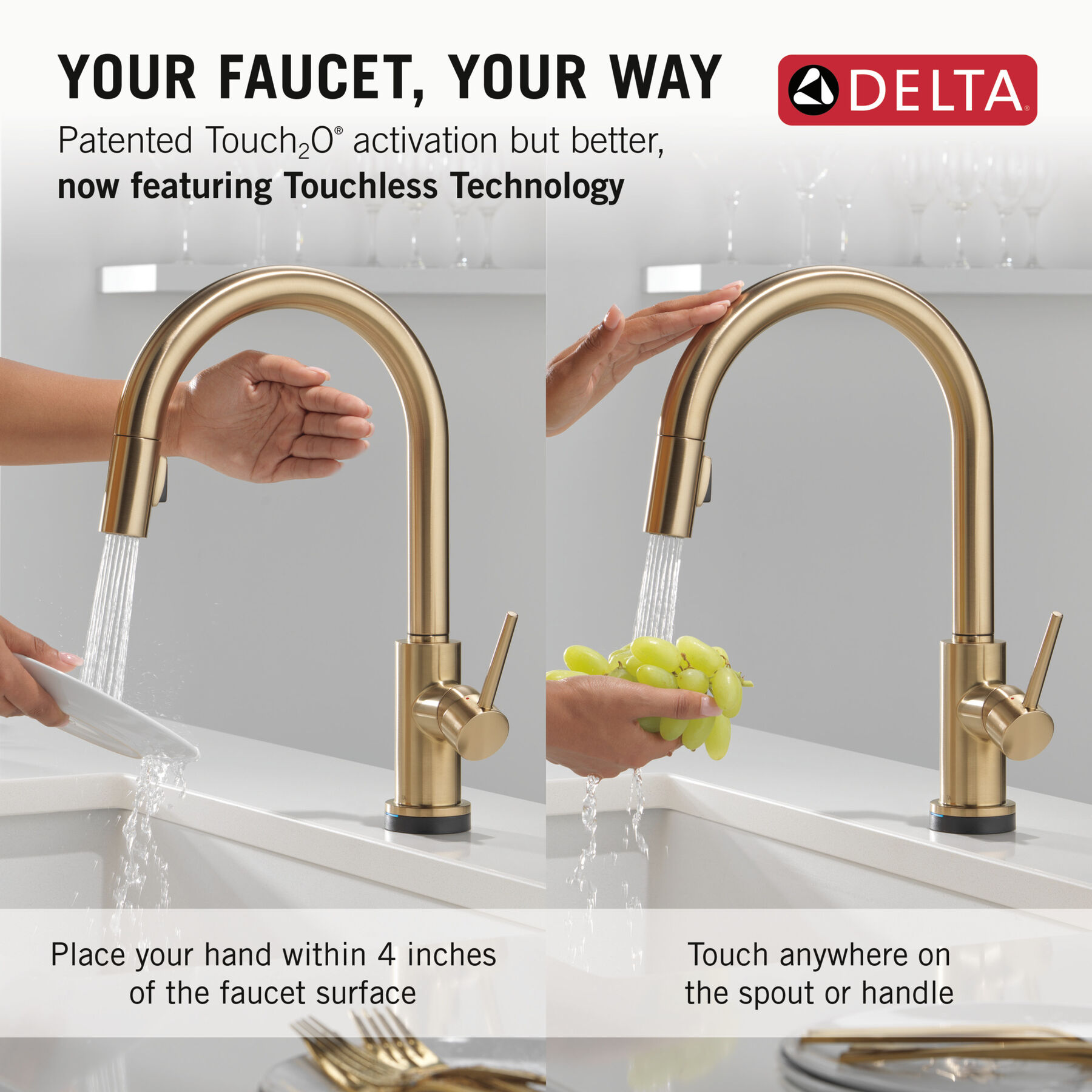 Touch2O with Touchless Technology Single Handle Pull-Down Kitchen Faucet with Soap Dispenser