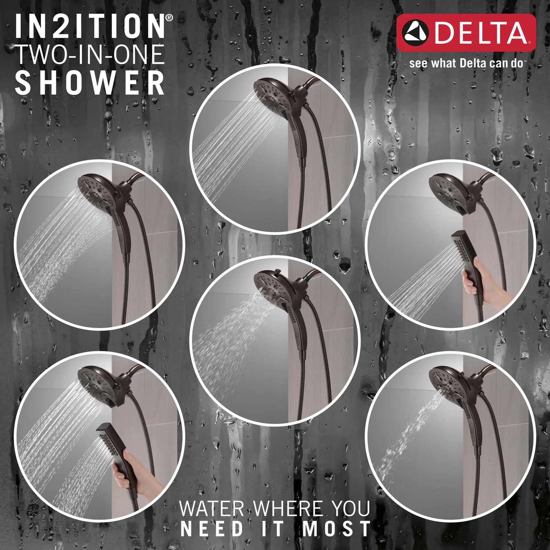 In2ition&reg; H<sub>2</sub>Okinetic&reg; 5-Setting Two-in-One Shower