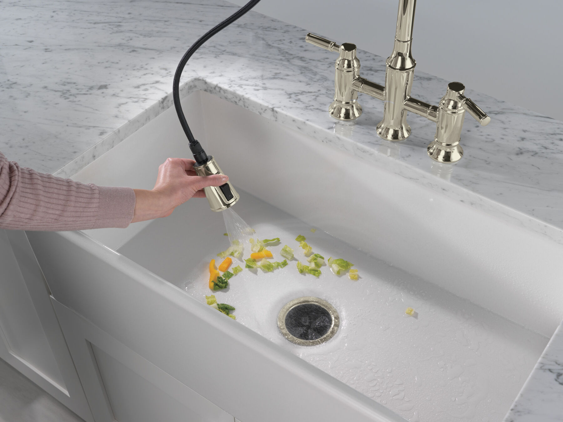 Two Handle Pull-Down Bridge Kitchen Faucet