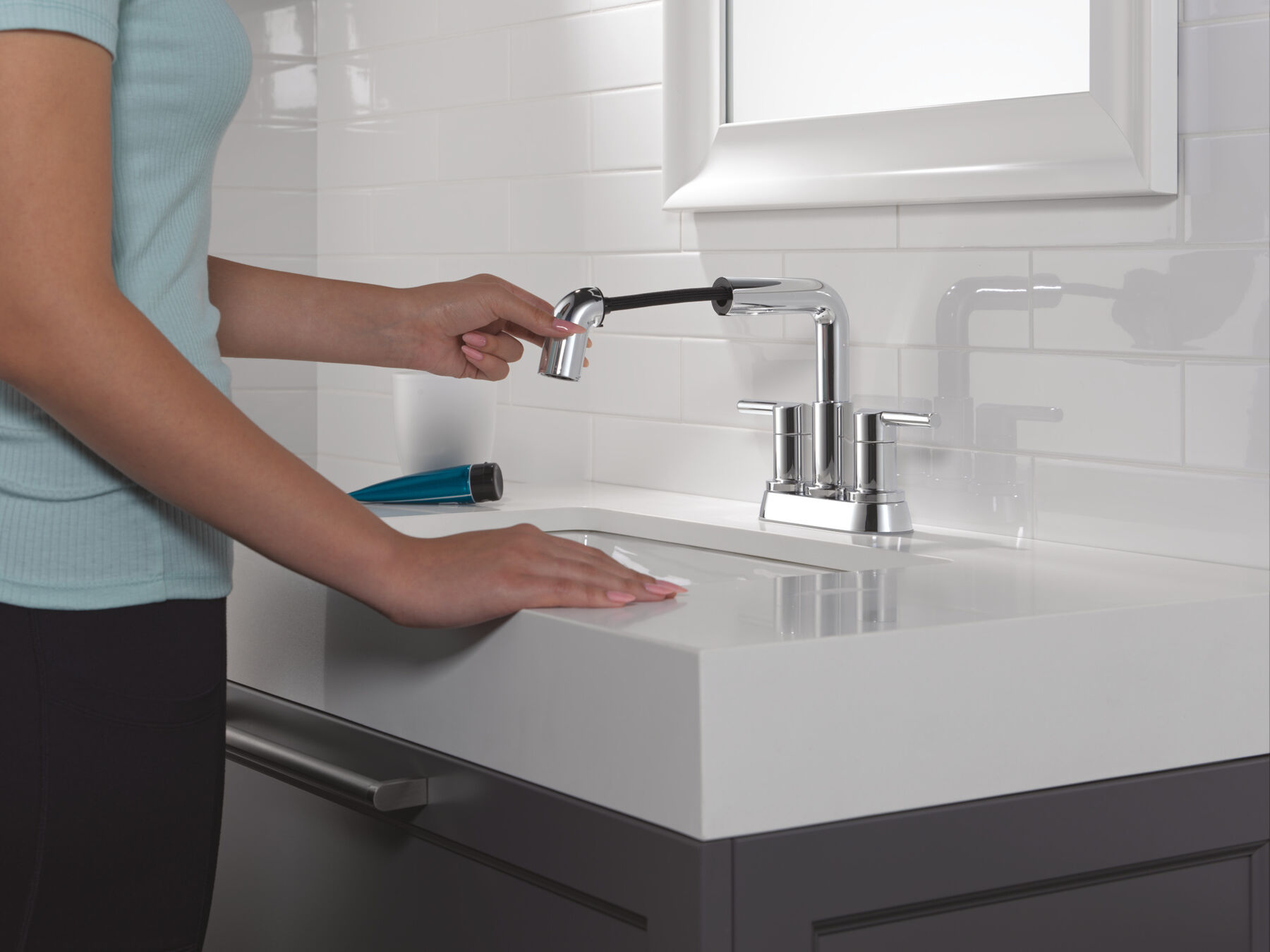 Two Handle Centerset Pull-Down Bathroom Faucet