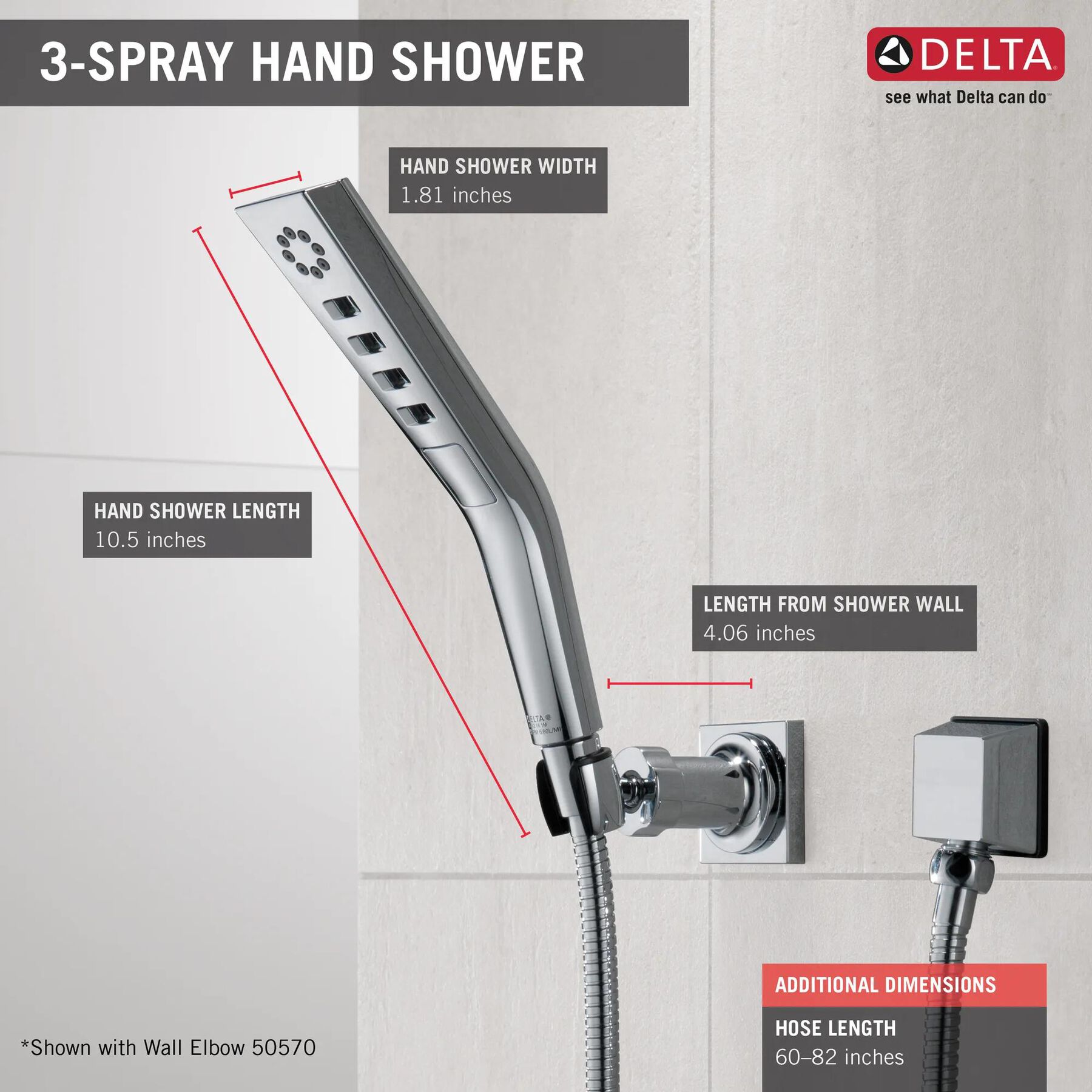 H<sub>2</sub>Okinetic&reg; 3-Setting Wall Mount Hand Shower