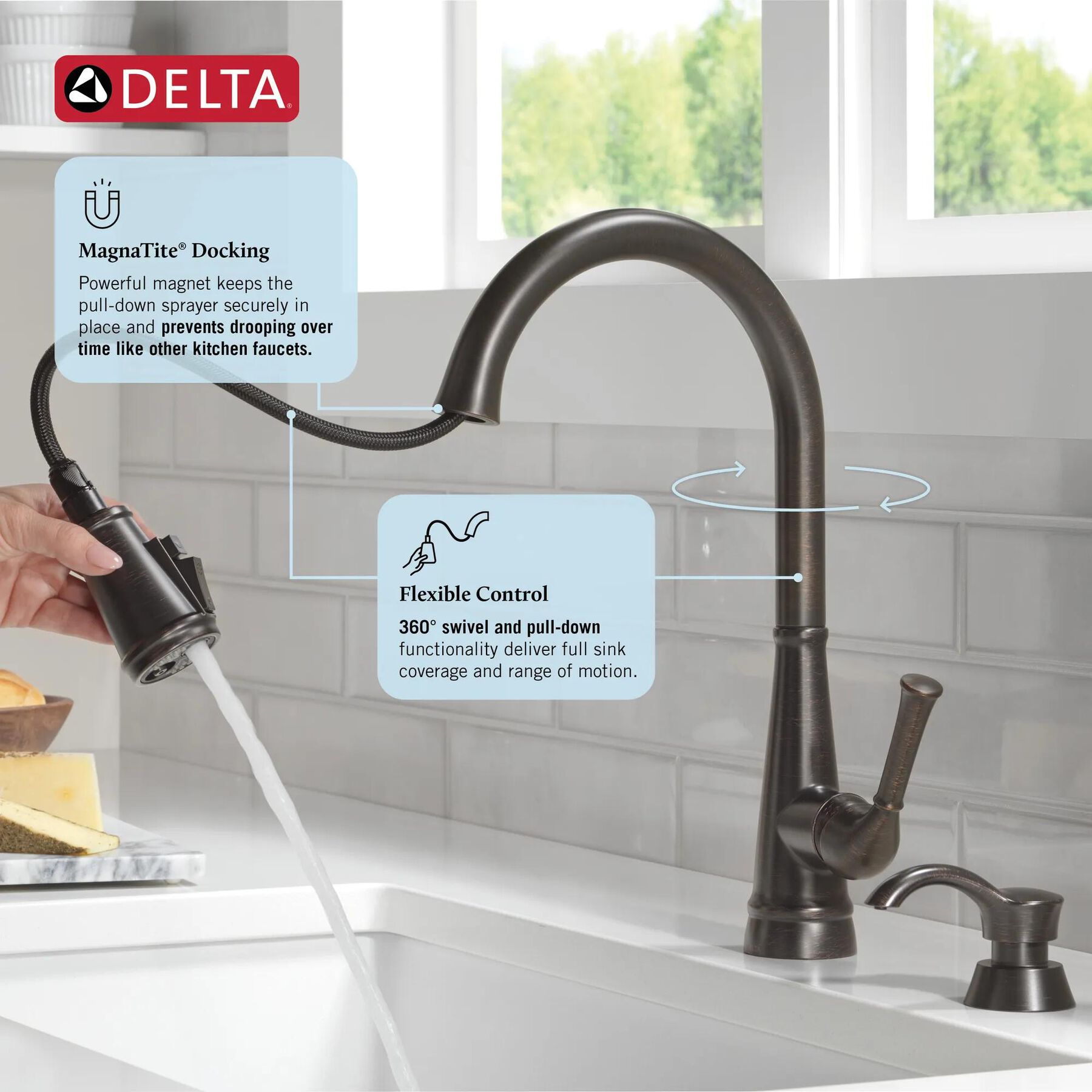 Single Handle Pull-Down Kitchen Faucet with Soap Dispenser and ShieldSpray&reg; Technology