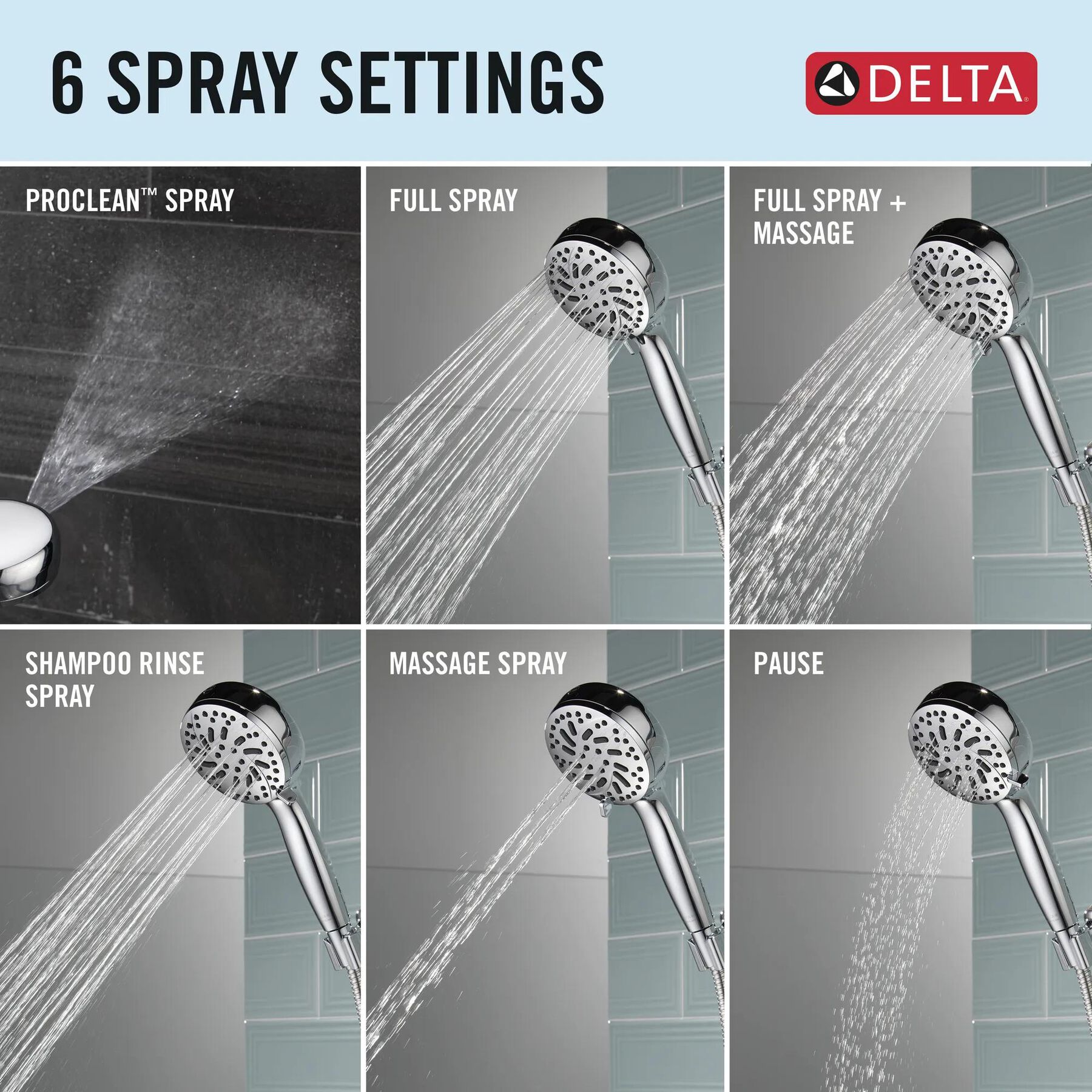 6-Setting Hand Shower with Cleaning Spray