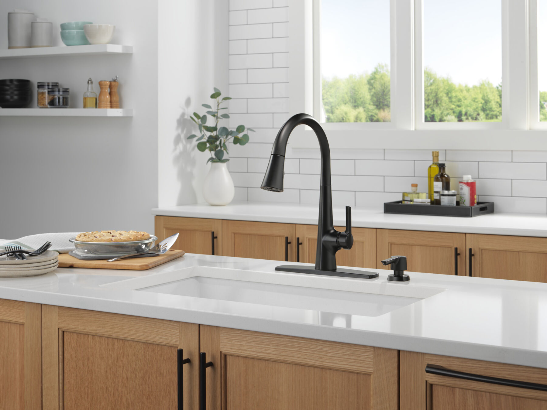Single Handle Pull-Down Kitchen Faucet with Soap Dispenser and ShieldSpray&reg; Technology