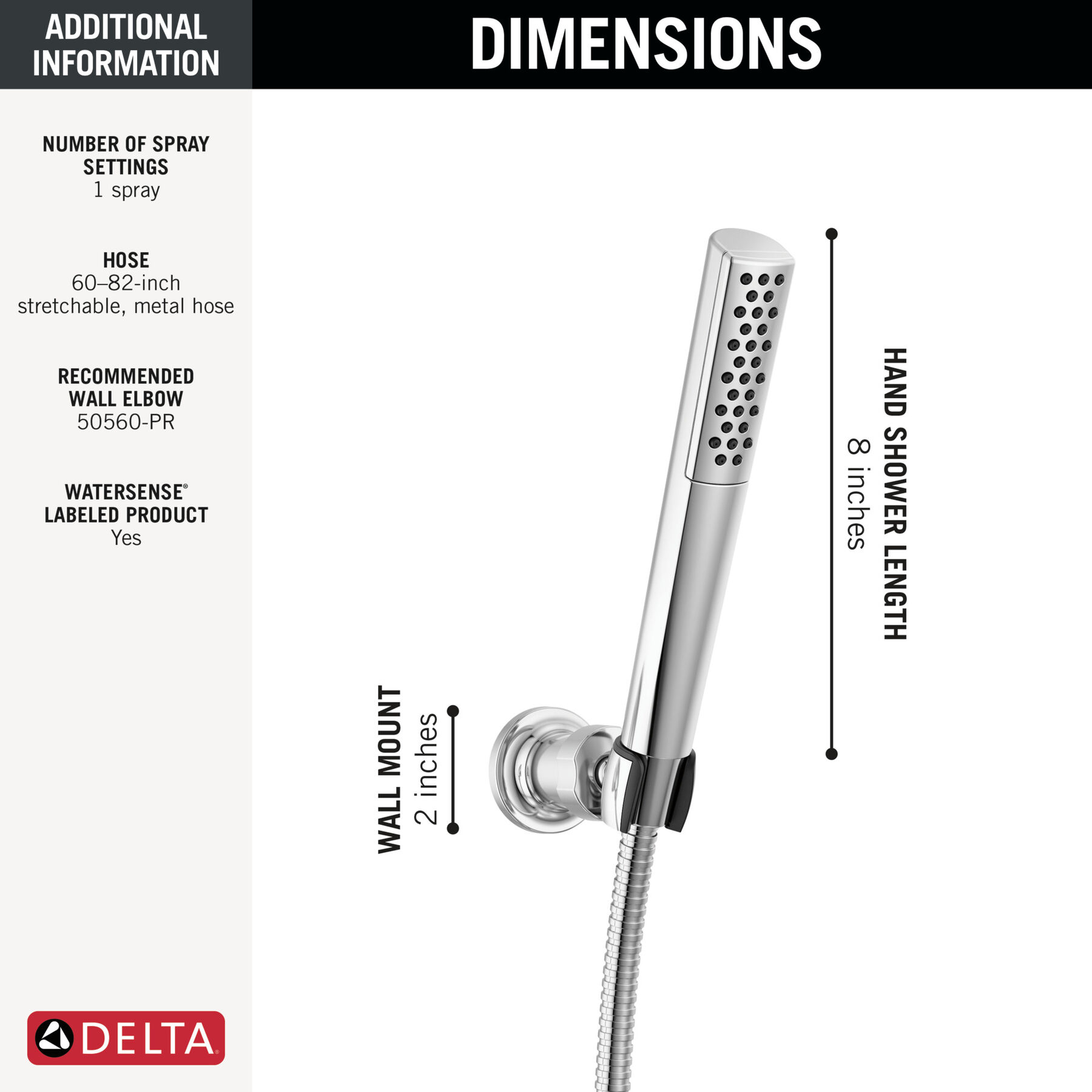 Premium Single-Setting Adjustable Wall Mount Hand Shower