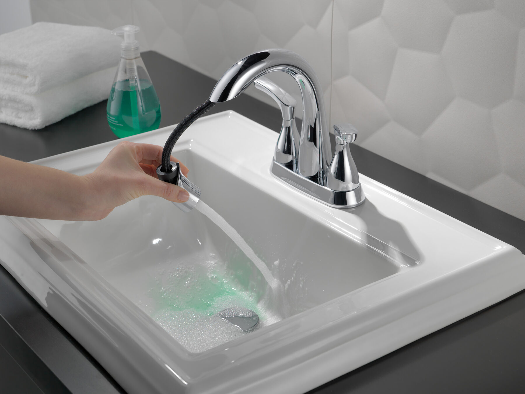Two Handle Centerset Pull-Down Bathroom Faucet