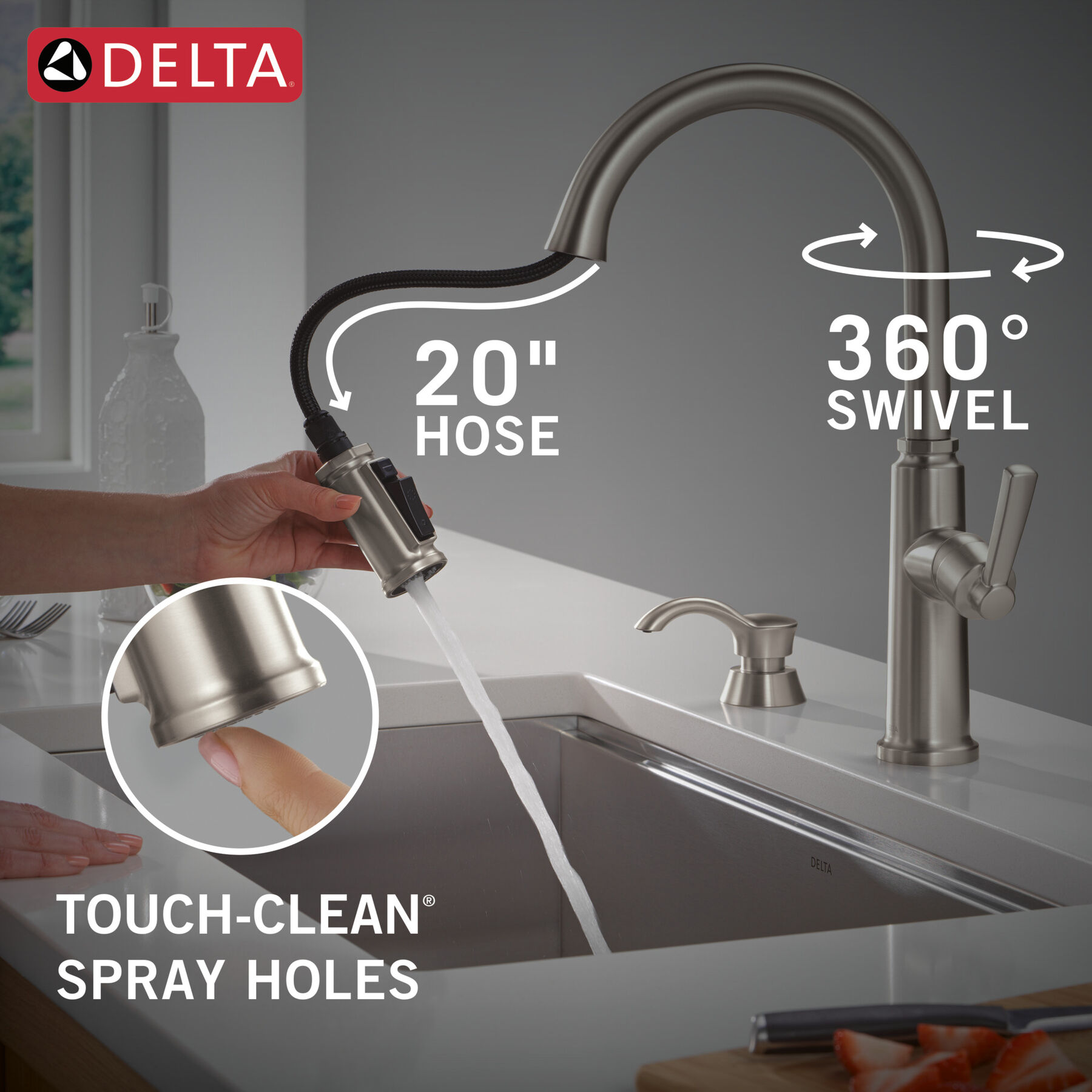 Single Handle Kitchen Pull-Down Faucet w/ Soap Dispenser