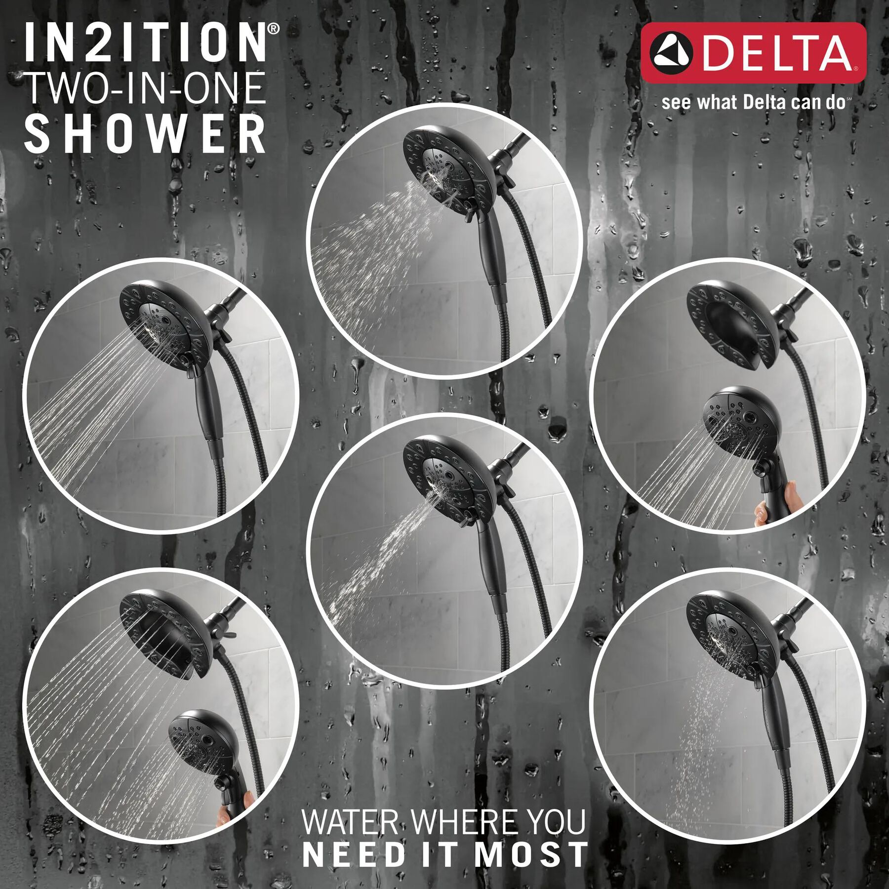 H<sub>2</sub>Okinetic&reg; In2ition&reg; 5-Setting Two-in-One Shower