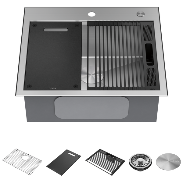 25&rdquo; Workstation Kitchen Sink&nbsp;Drop-In Top Mount&nbsp;16 Gauge&nbsp;Stainless Steel Single Bowl with&nbsp;WorkFlow&trade; Ledge&nbsp;and Accessories