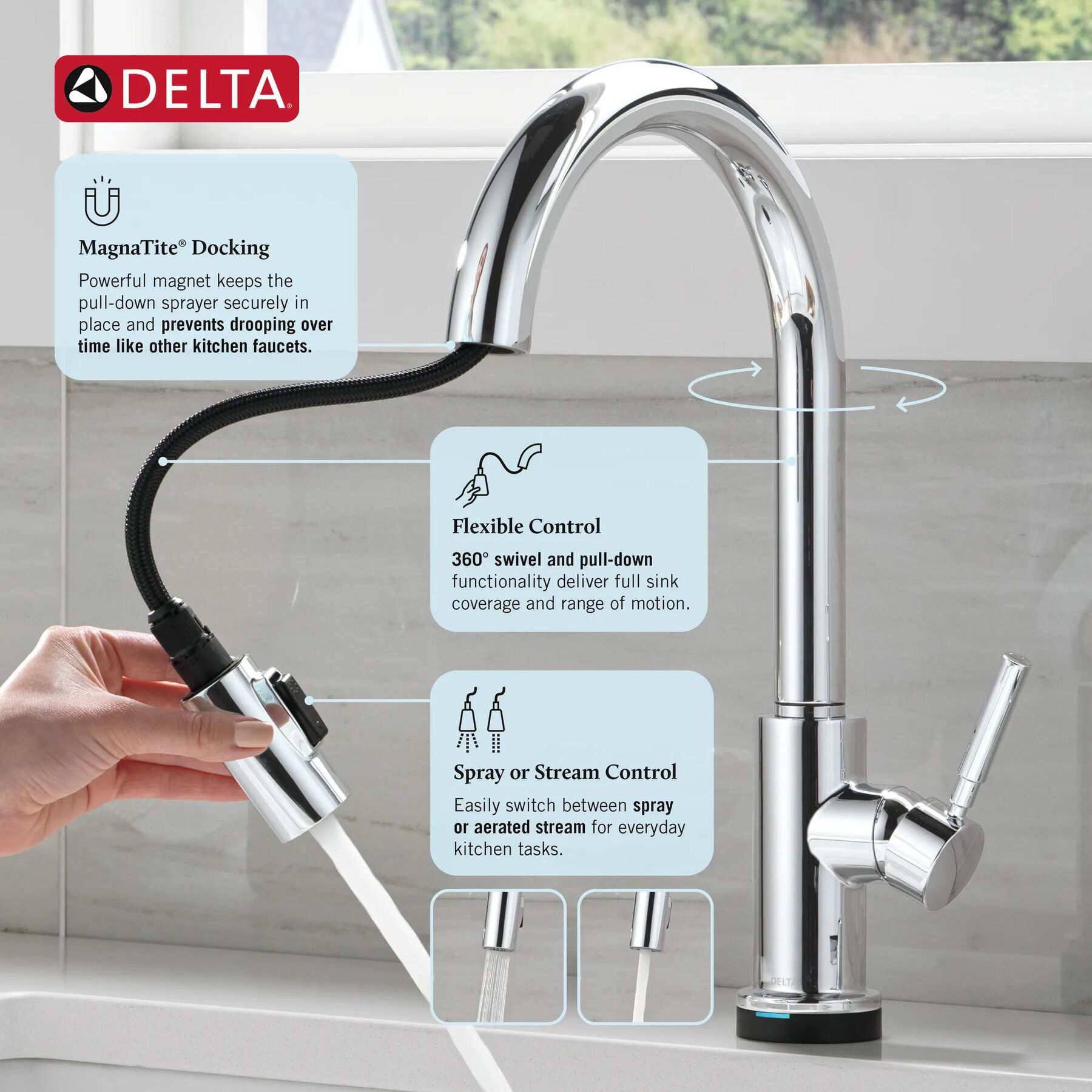 Single Handle Pull-Down Touch<sub>2</sub>O&reg; Technology Kitchen Faucet with Touchless Technology