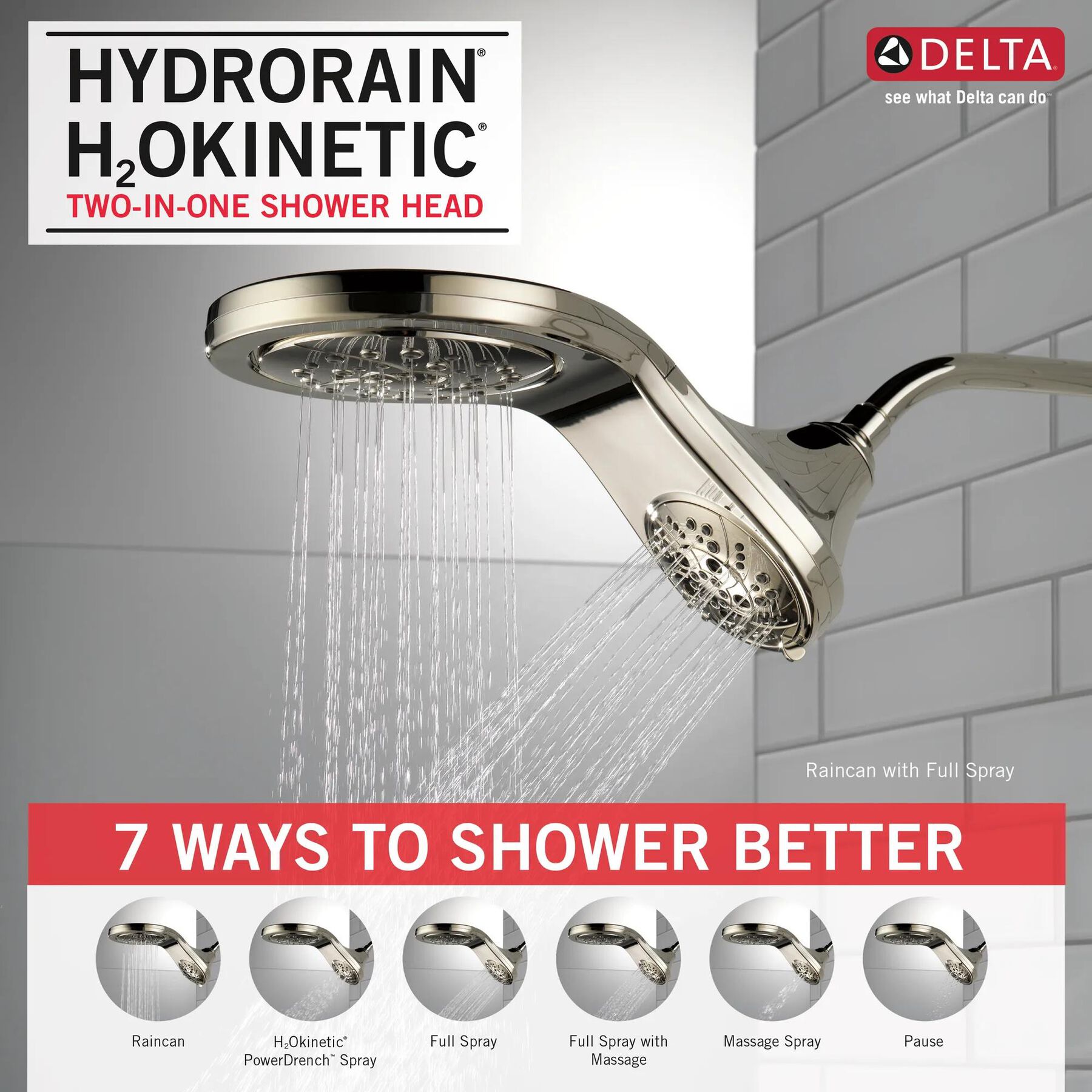 HydroRain&reg; H<sub>2</sub>Okinetic&reg; In2ition&reg; 5-Setting Two-in-One Shower