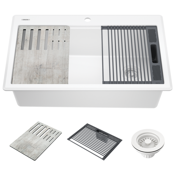 33&rdquo;&nbsp;Granite Composite&nbsp;Workstation Kitchen Sink&nbsp;Drop-In&nbsp;Top Mount Single Bowl with&nbsp;WorkFlow&trade; Ledge and Accessories