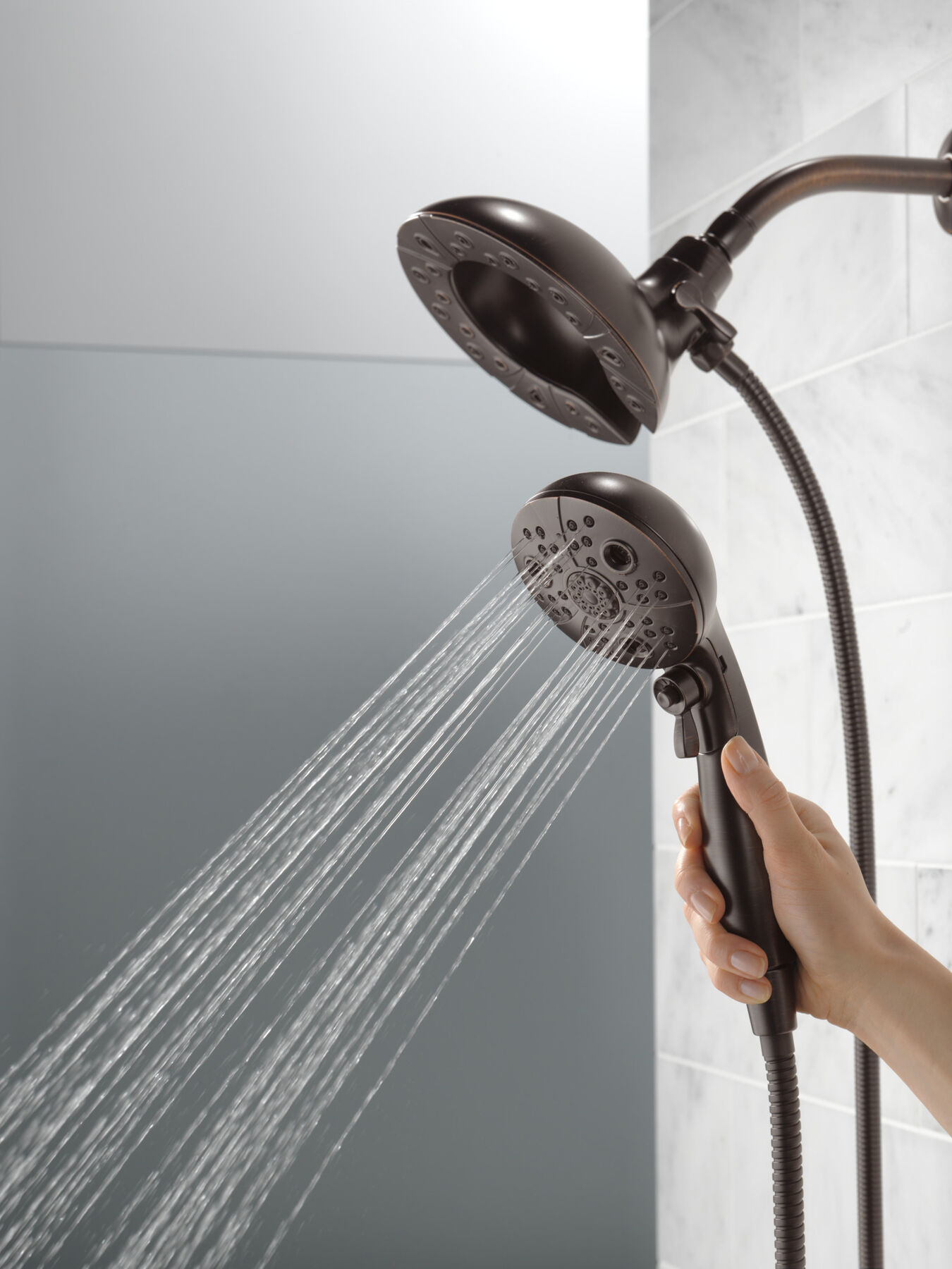 H<sub>2</sub>Okinetic&reg; In2ition&reg; 5-Setting Two-in-One Shower
