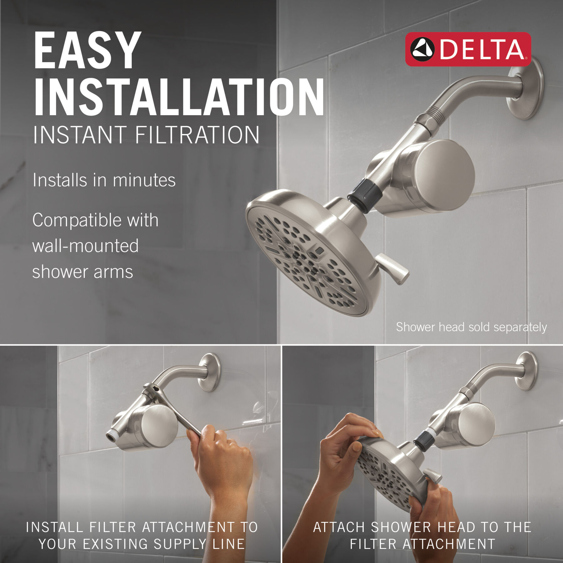Standard Shower Filter with 6-Setting Showerhead and Mount Bundle