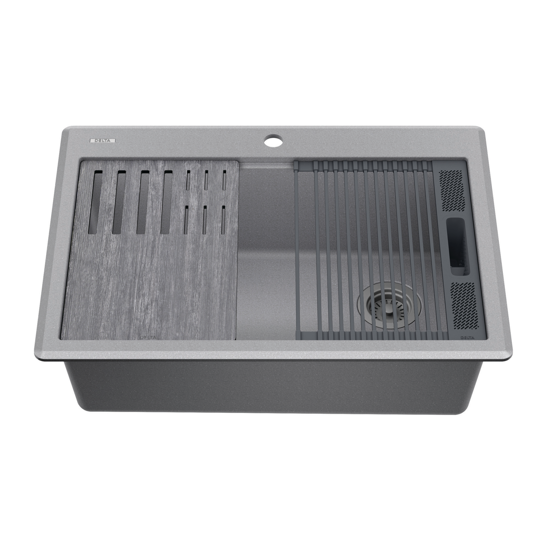 30&rdquo; Granite Composite Workstation Kitchen Sink Drop-In Top Mount Single Bowl with WorkFlow&trade; Ledge and Accessories in Dark Grey