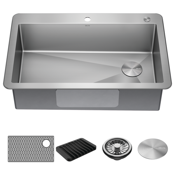 33&rdquo; Drop-In Undermount Stainless Steel Single Bowl Kitchen Sink with Accessories