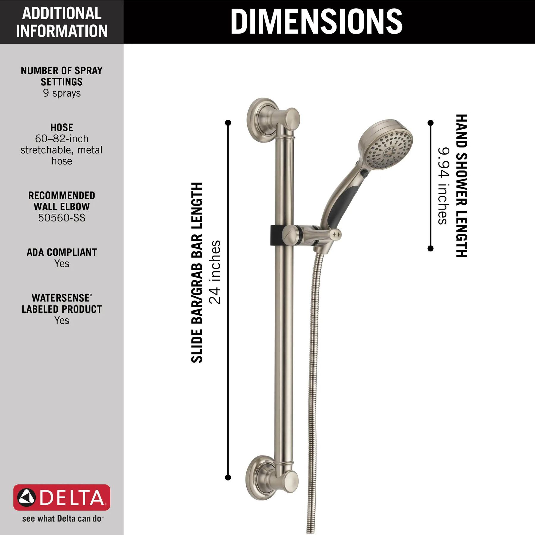 ActivTouch&reg; 9-Setting Hand Shower with Traditional Slide Bar / Grab Bar